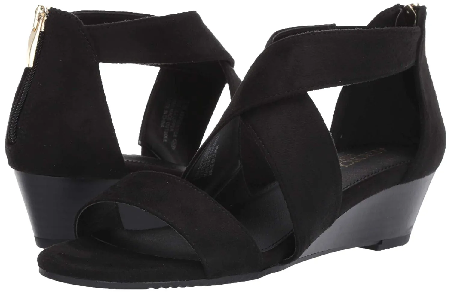 Aerosoles Apprentice Black Demi Wedge Wrap Ankle Zipper Back Sandal