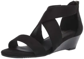 Aerosoles Apprentice Black Demi Wedge Wrap Ankle Zipper Back Sandal