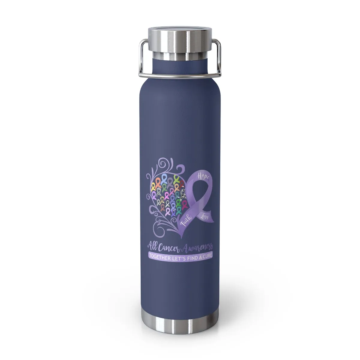 All Cancer Awareness Heart Copper Vacuum Insulated Bottle, 22oz - Several Colors Available