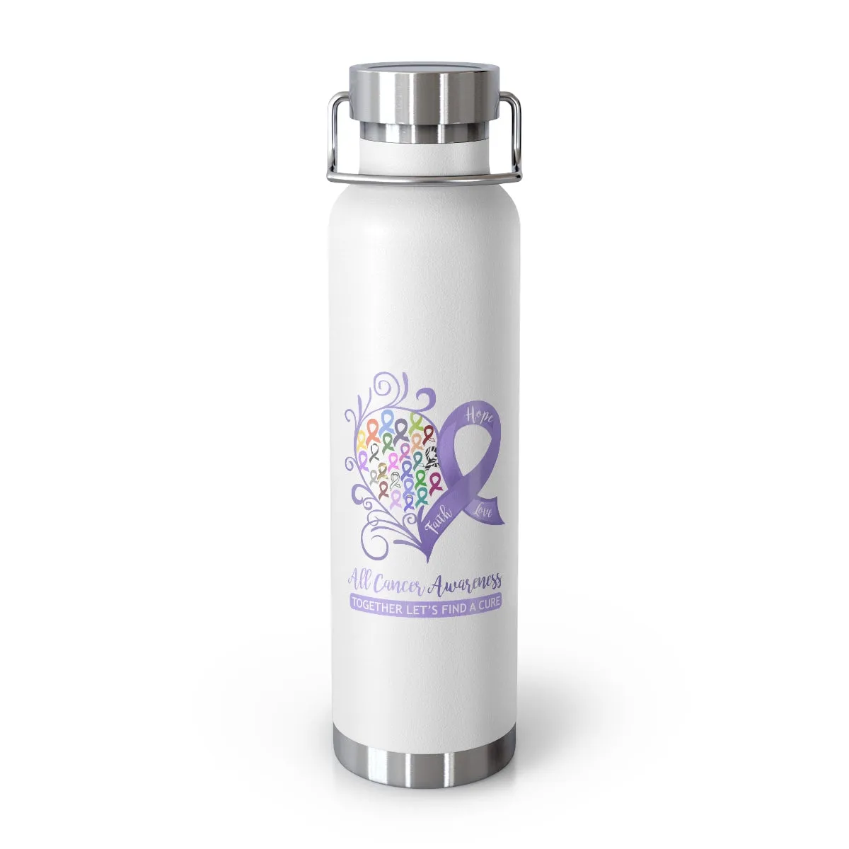 All Cancer Awareness Heart Copper Vacuum Insulated Bottle, 22oz - Several Colors Available