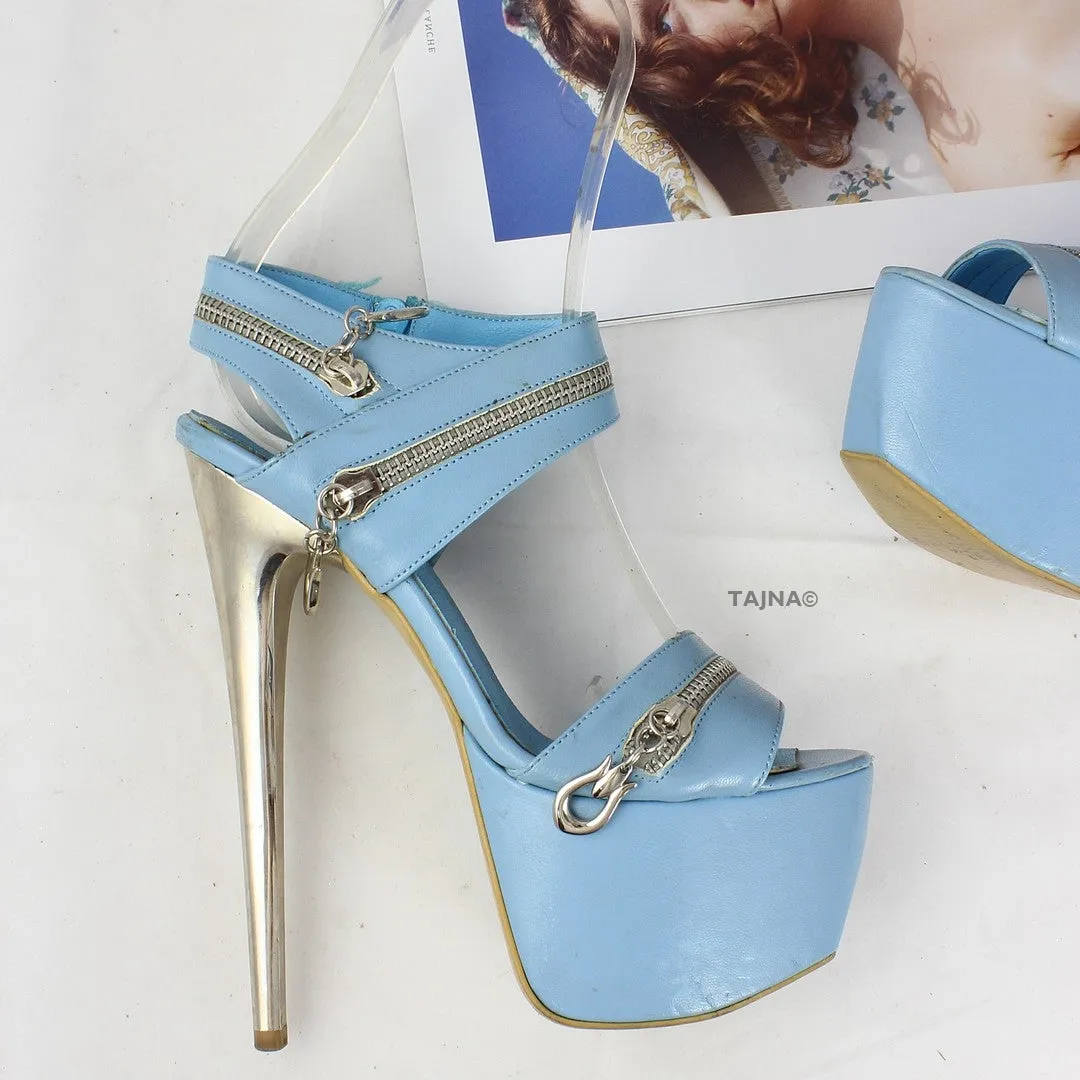 Baby Blue Zipper Detail Platform Sandals