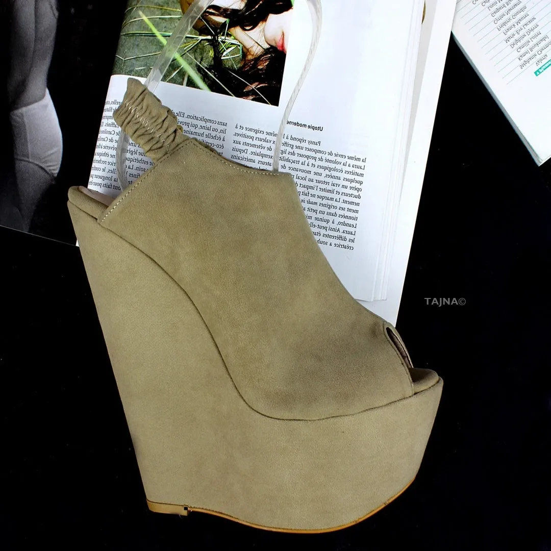 Beige Open Back Platform Wedges