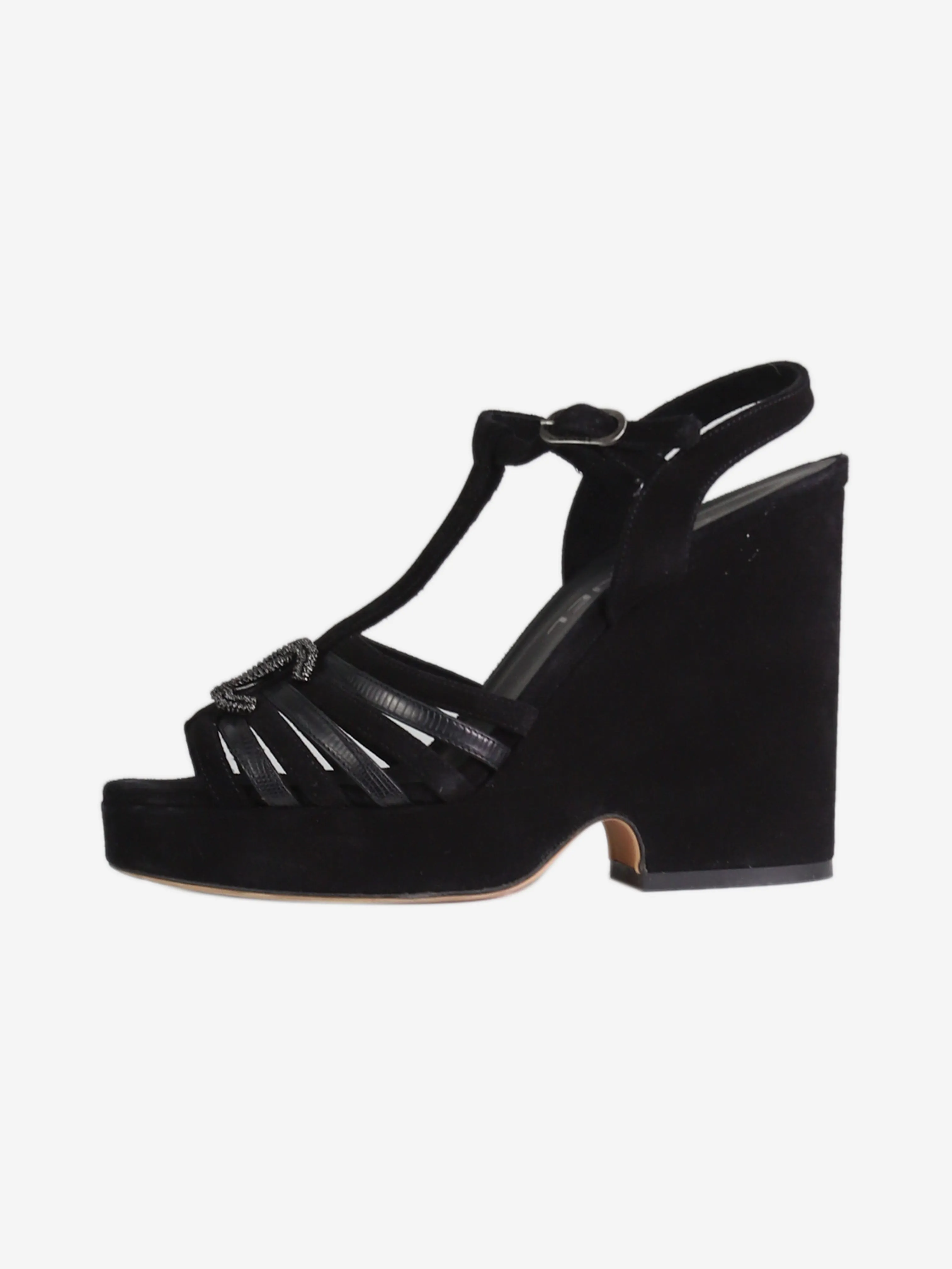 Black CC detail open-toe wedge heel sandals - size EU 37