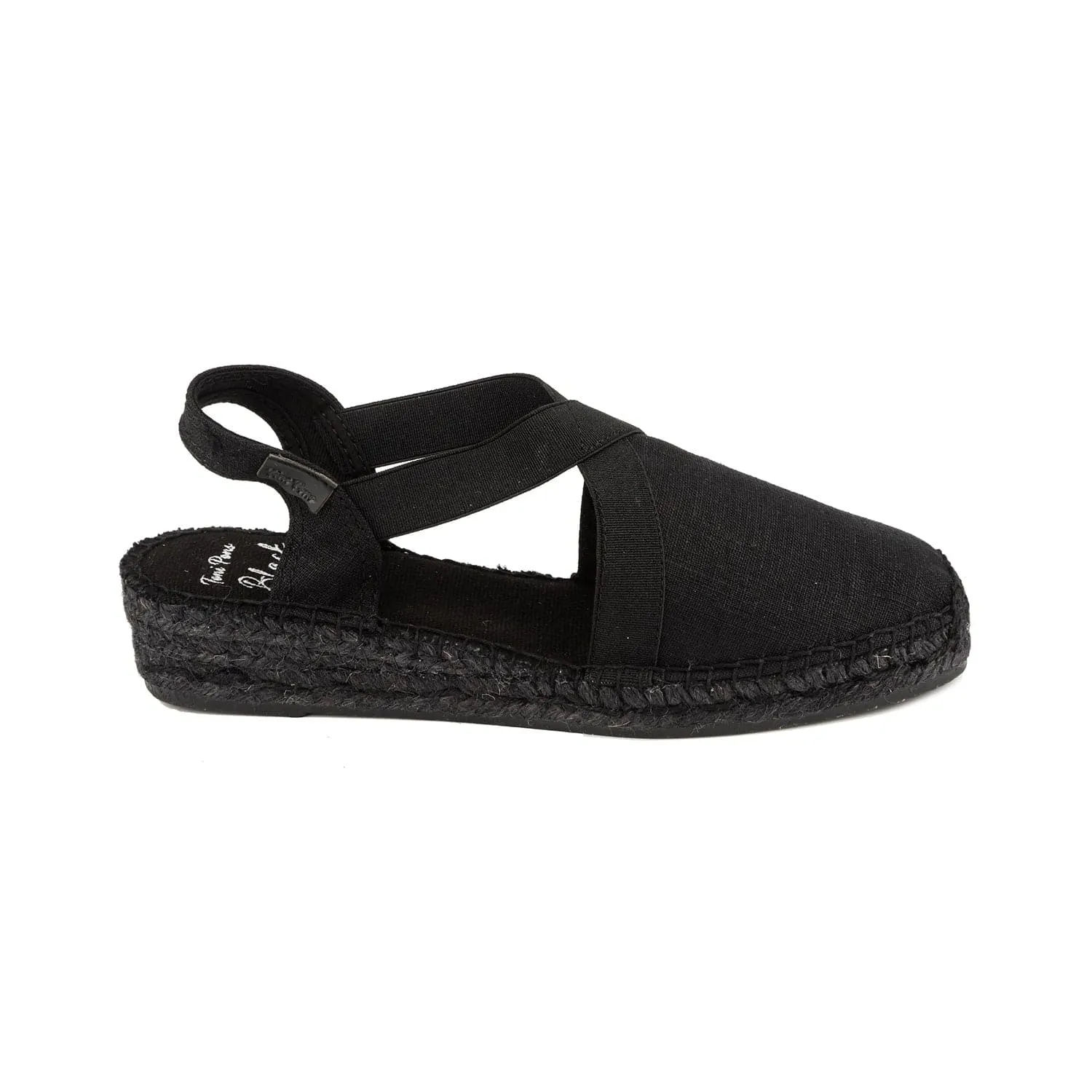 Black Linen Wedge Espadrille for Women - Verona-BK all