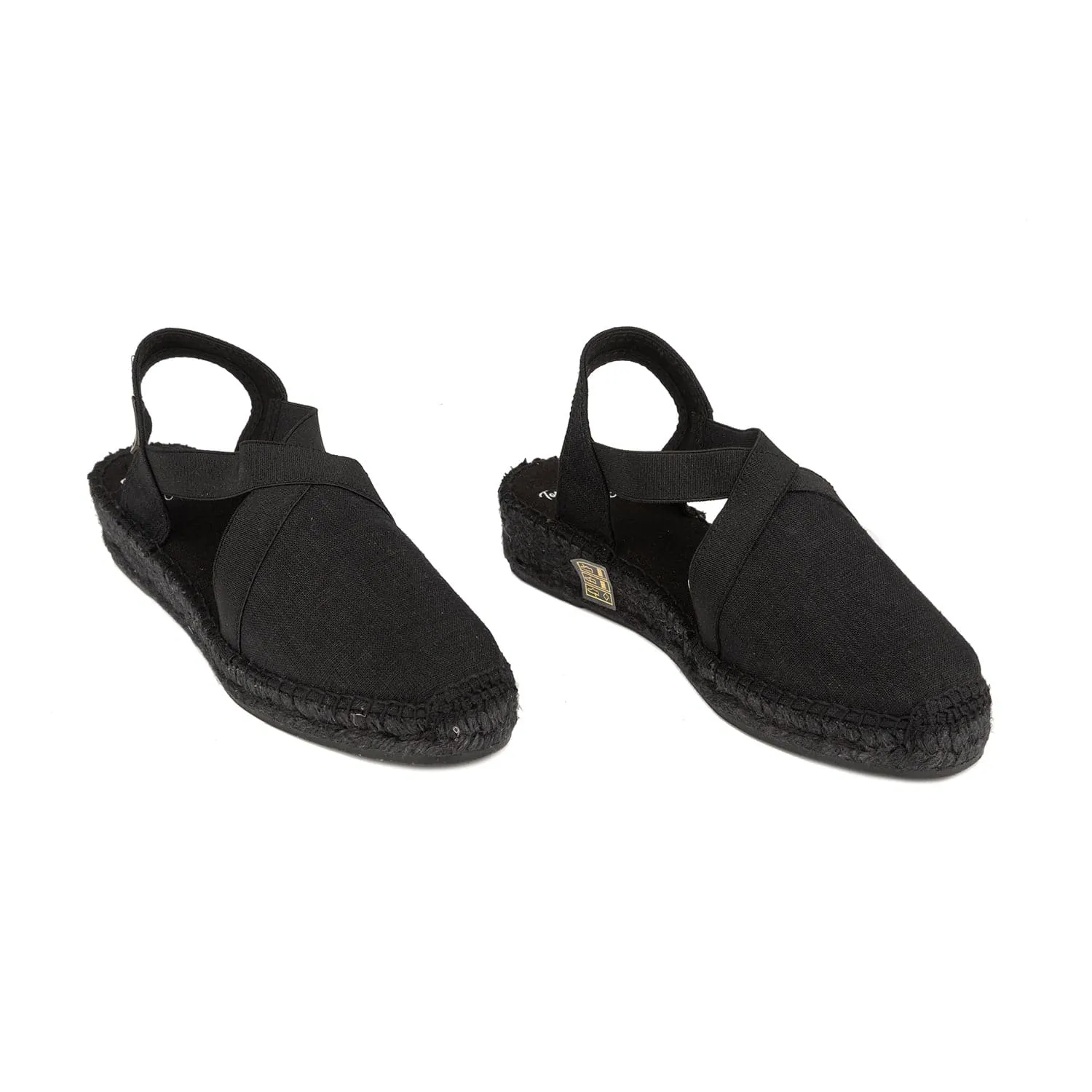 Black Linen Wedge Espadrille for Women - Verona-BK all