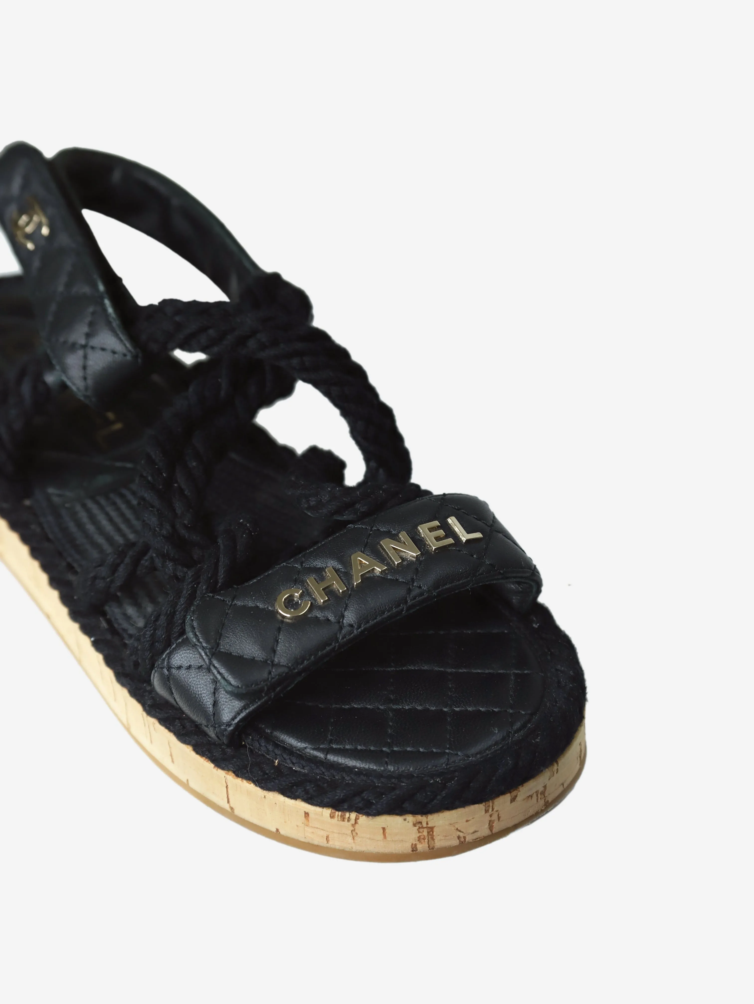 Black quilted rope sandals - size EU 37