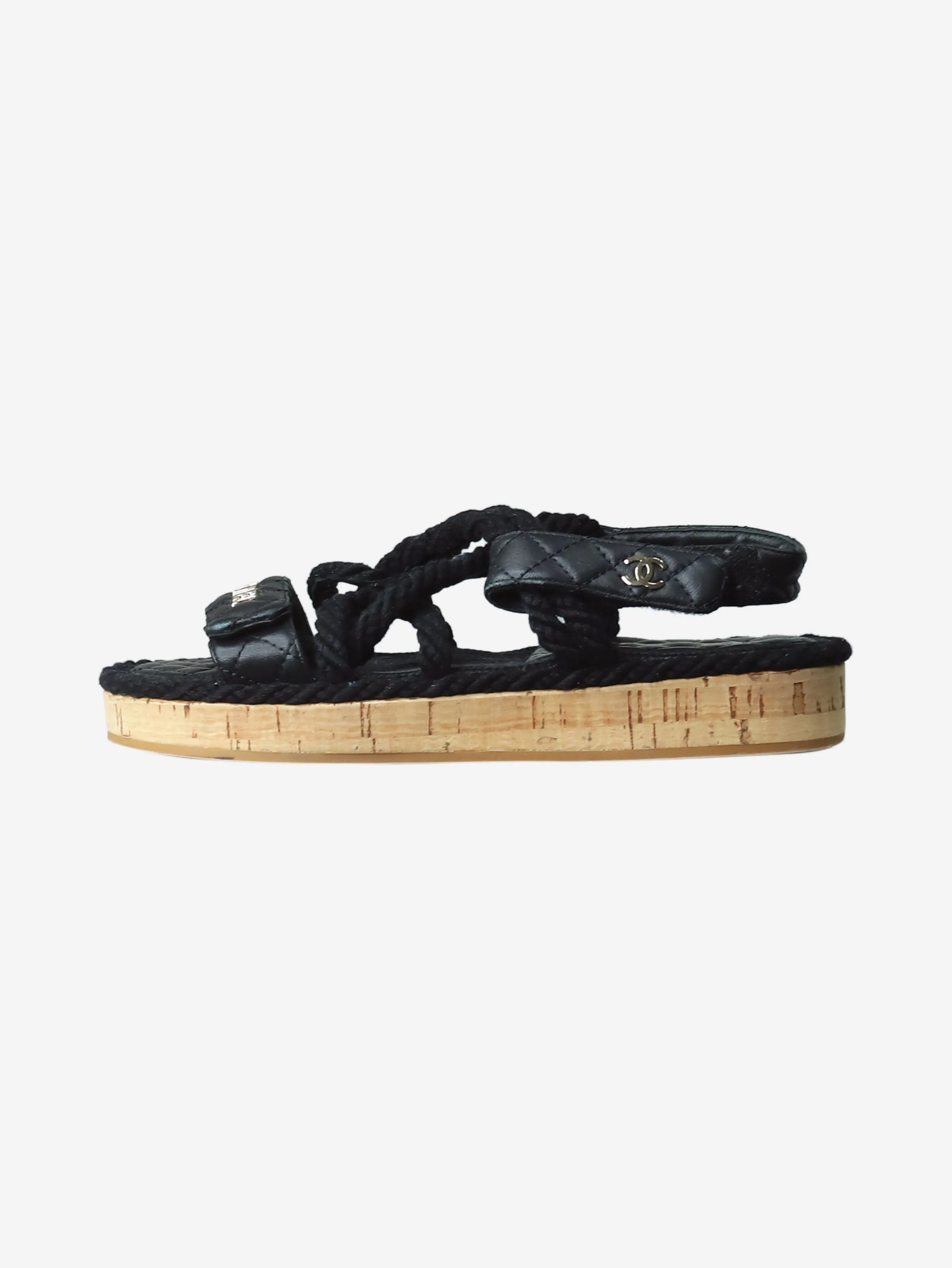 Black quilted rope sandals - size EU 37