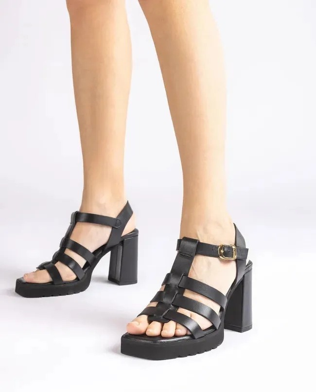 Block Heel Sandals, Black