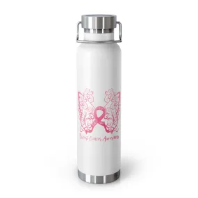 Breast Cancer Awareness Filigree Butterfly Copper Vacuum Insulated Bottle, 22oz - Several Colors Available