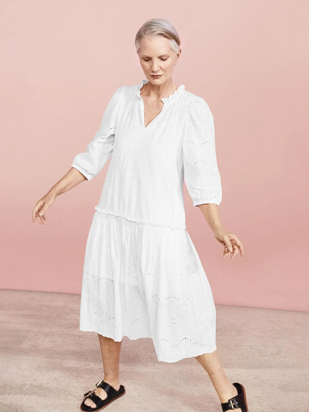 Carmen Organic Cotton Broderie Midi Dress