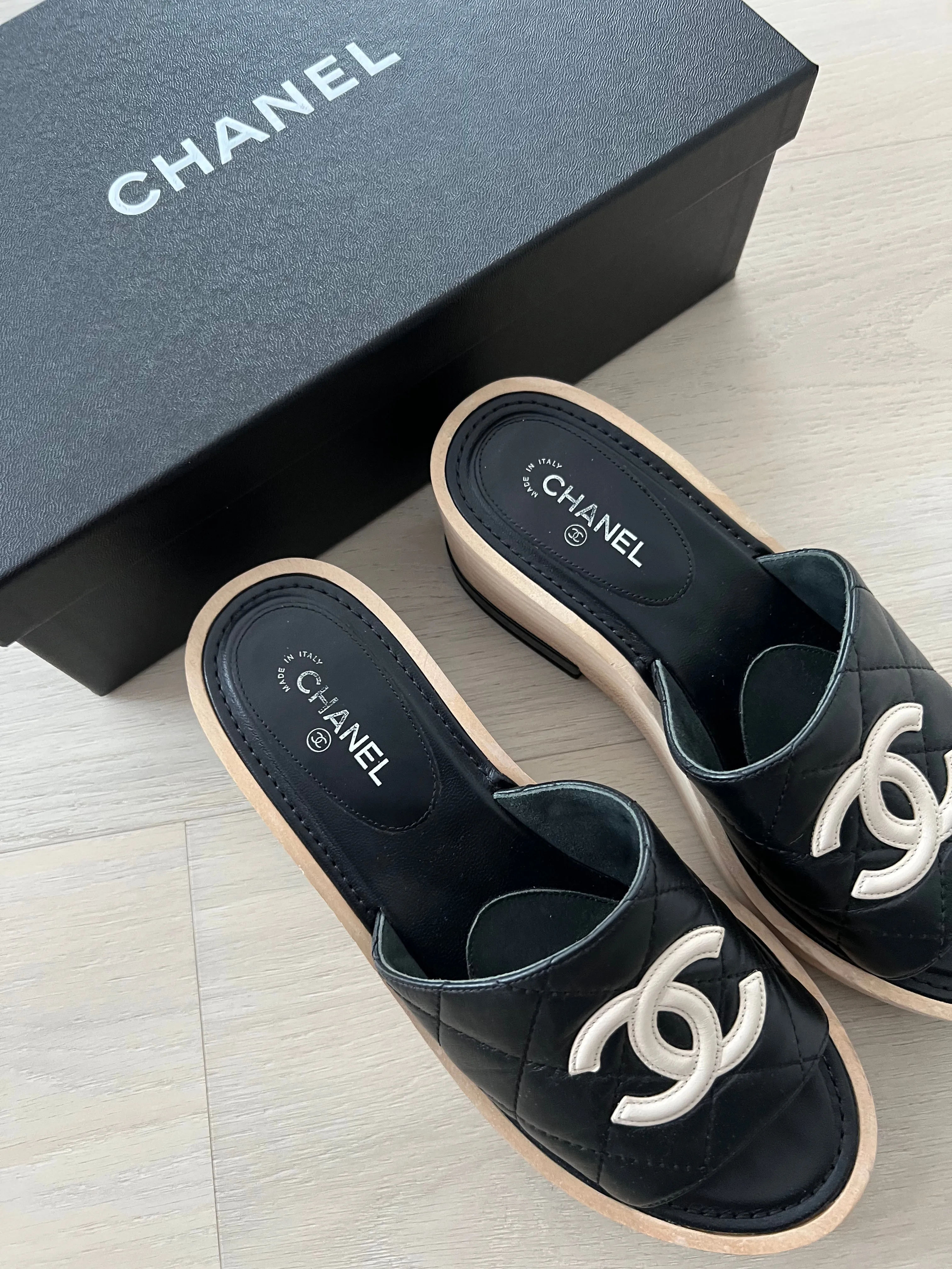 Chanel CC Wooden Slides