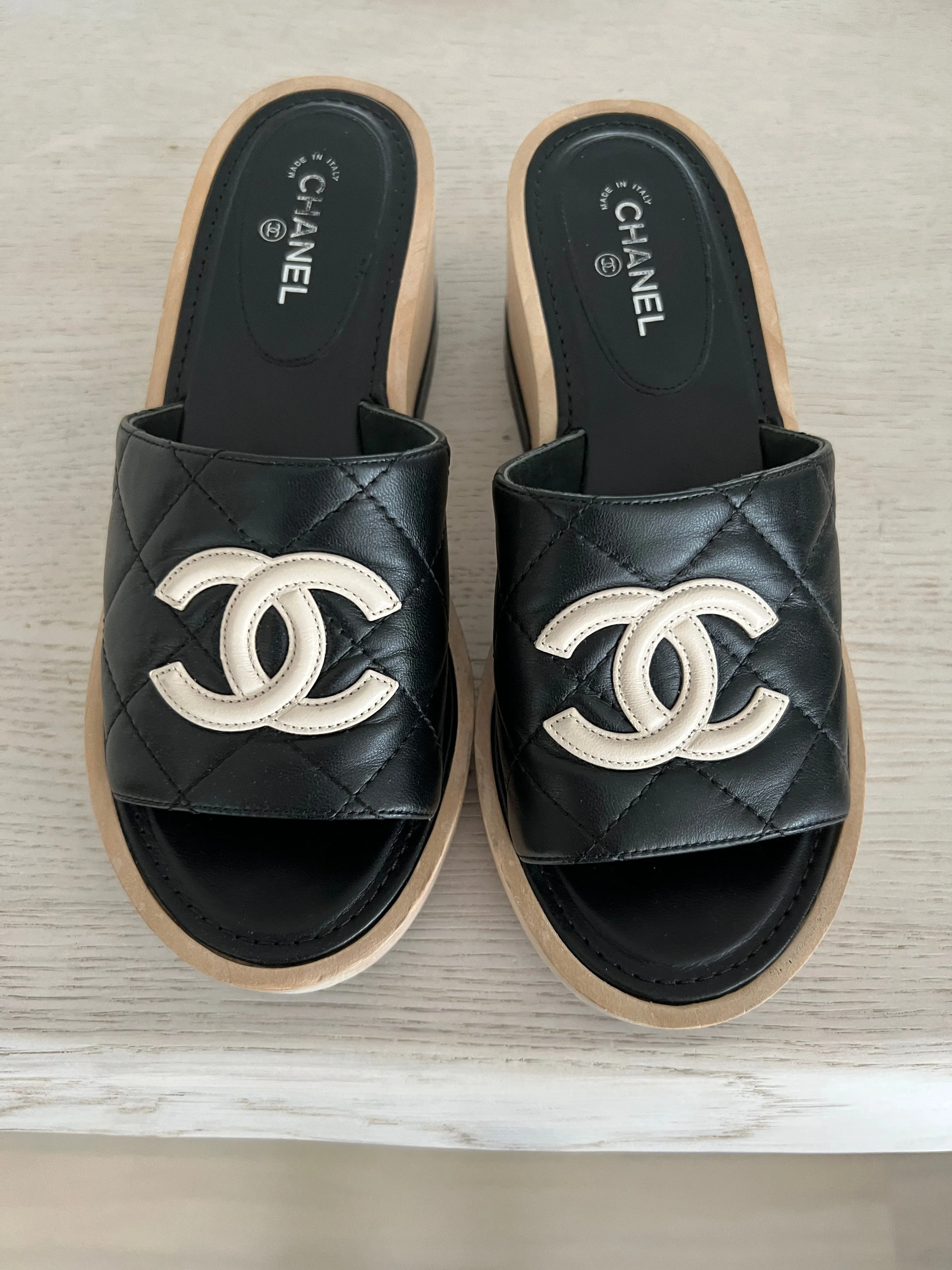 Chanel CC Wooden Slides