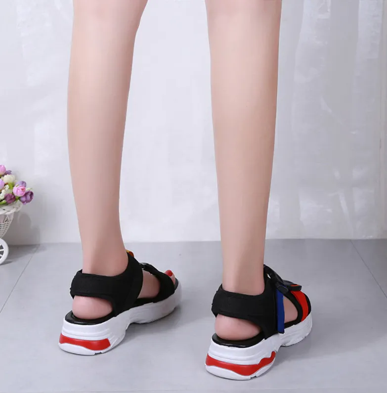 Colorful Buckle Open Toe Wedge Sandals