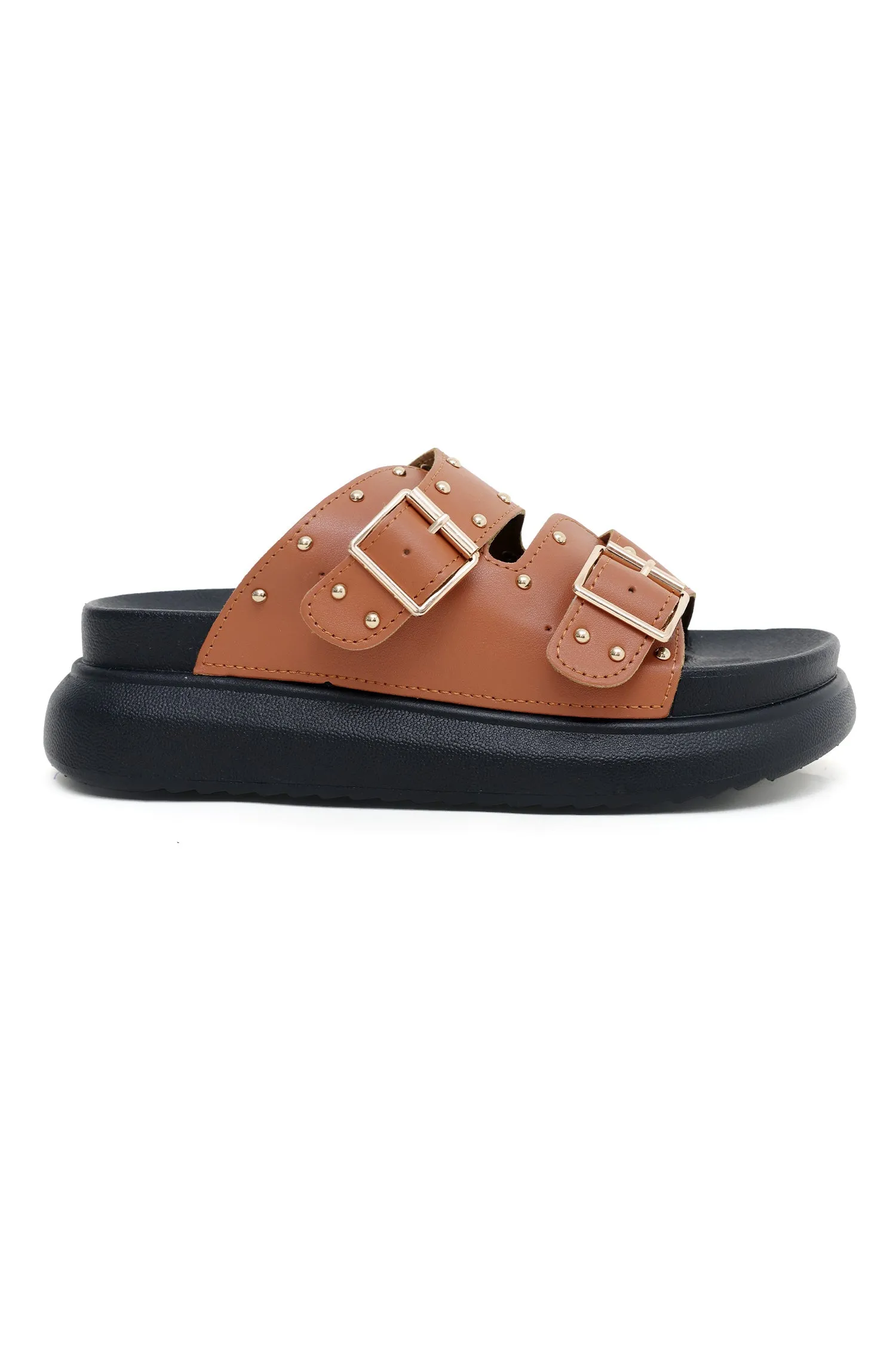 COMFORT STRAP SLIDES-CAMEL