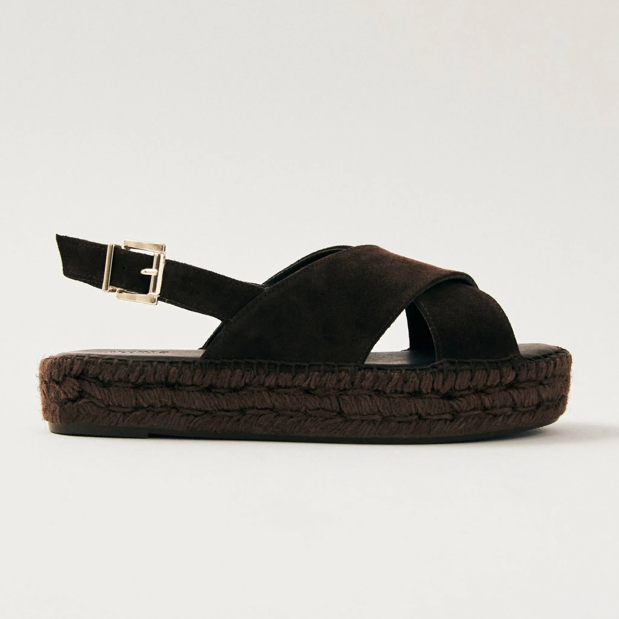 Crossed Suede Brown Leather Espadrilles