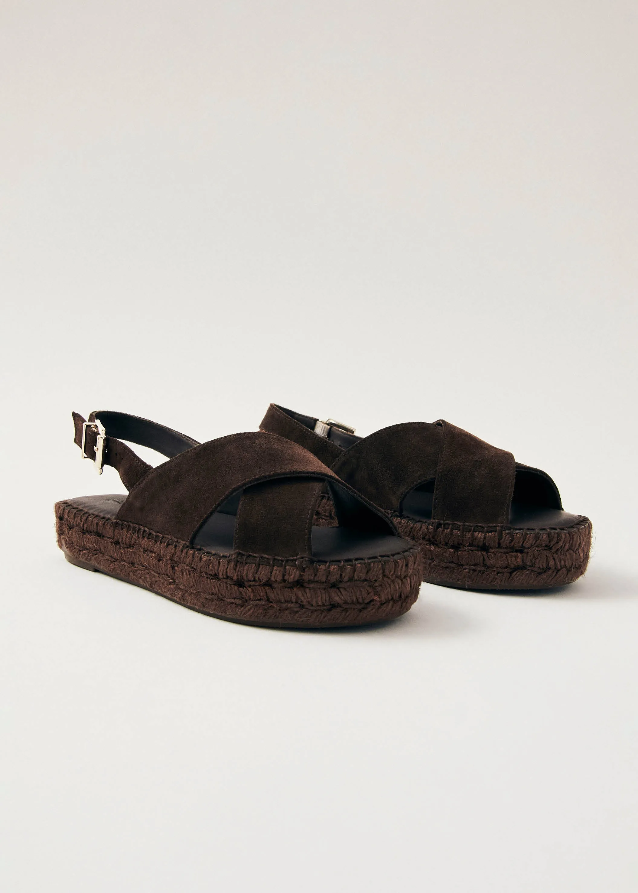 Crossed Suede Brown Leather Espadrilles