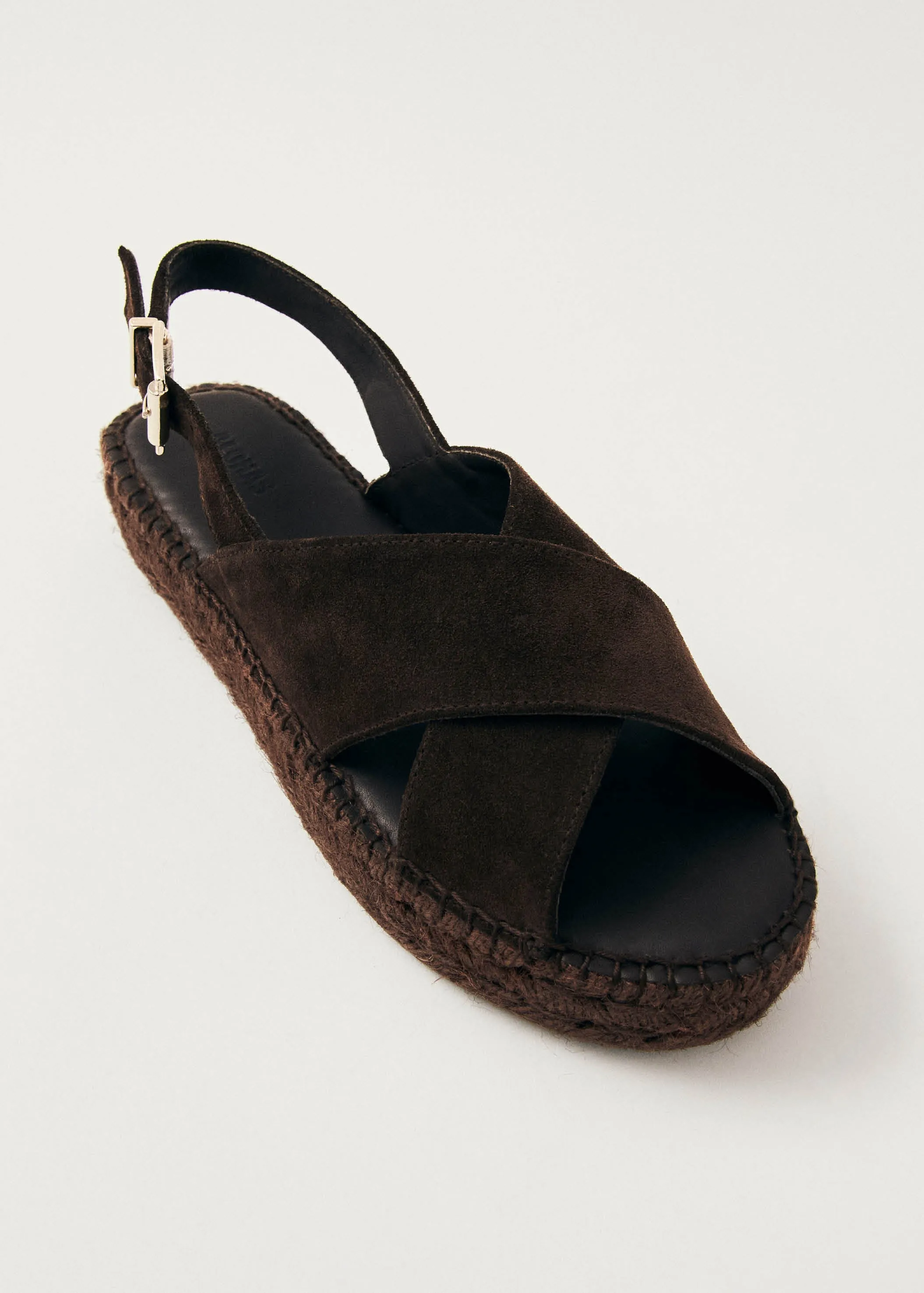 Crossed Suede Brown Leather Espadrilles