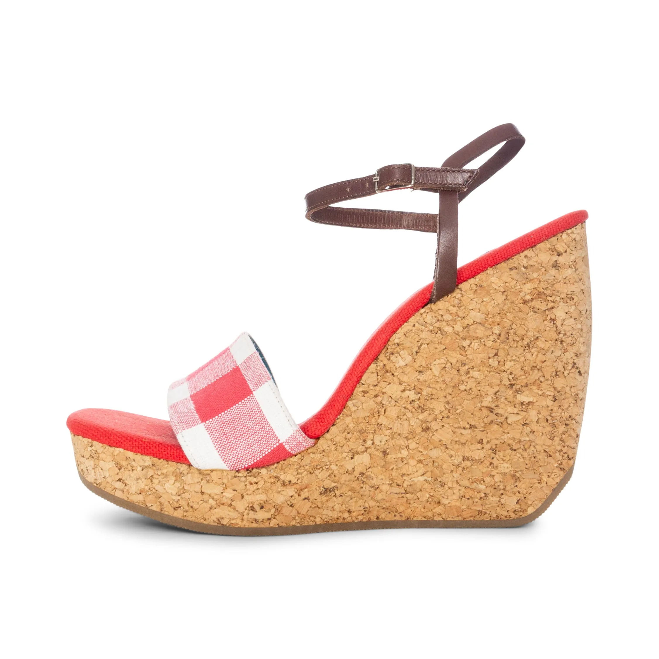 D&G 1990s Red and White Picnic Plaid Cork Wedge Sandals