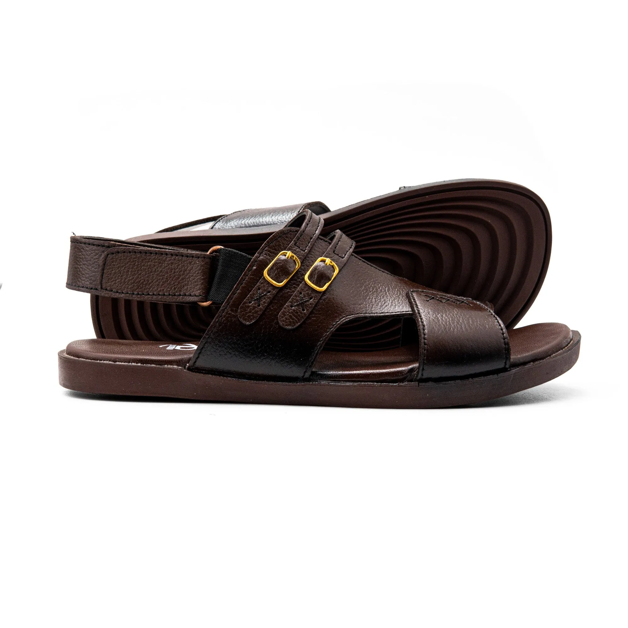 Double Buckle Brown Leather Sandals