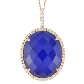 Doves Blue Royal Lapis & Diamond Oval Rose Gold Pendant Necklace