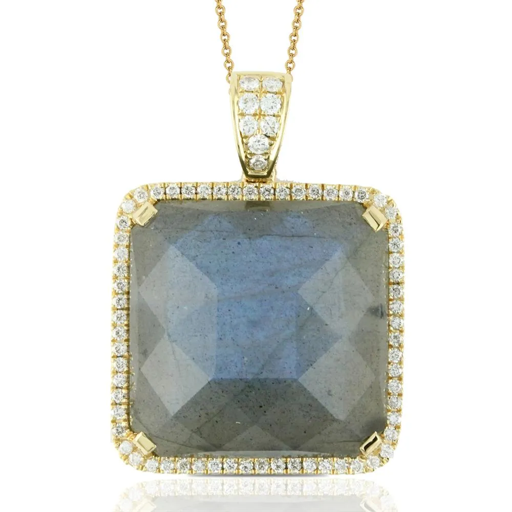 Doves Labradorite & Diamond Square Yellow Gold Pendant Necklace