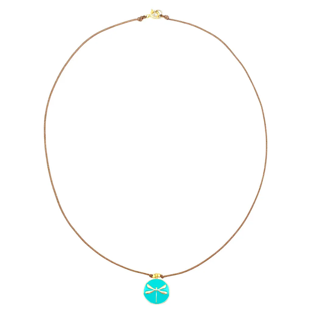 Enamel Charm Necklace - Aqua Dragonfly