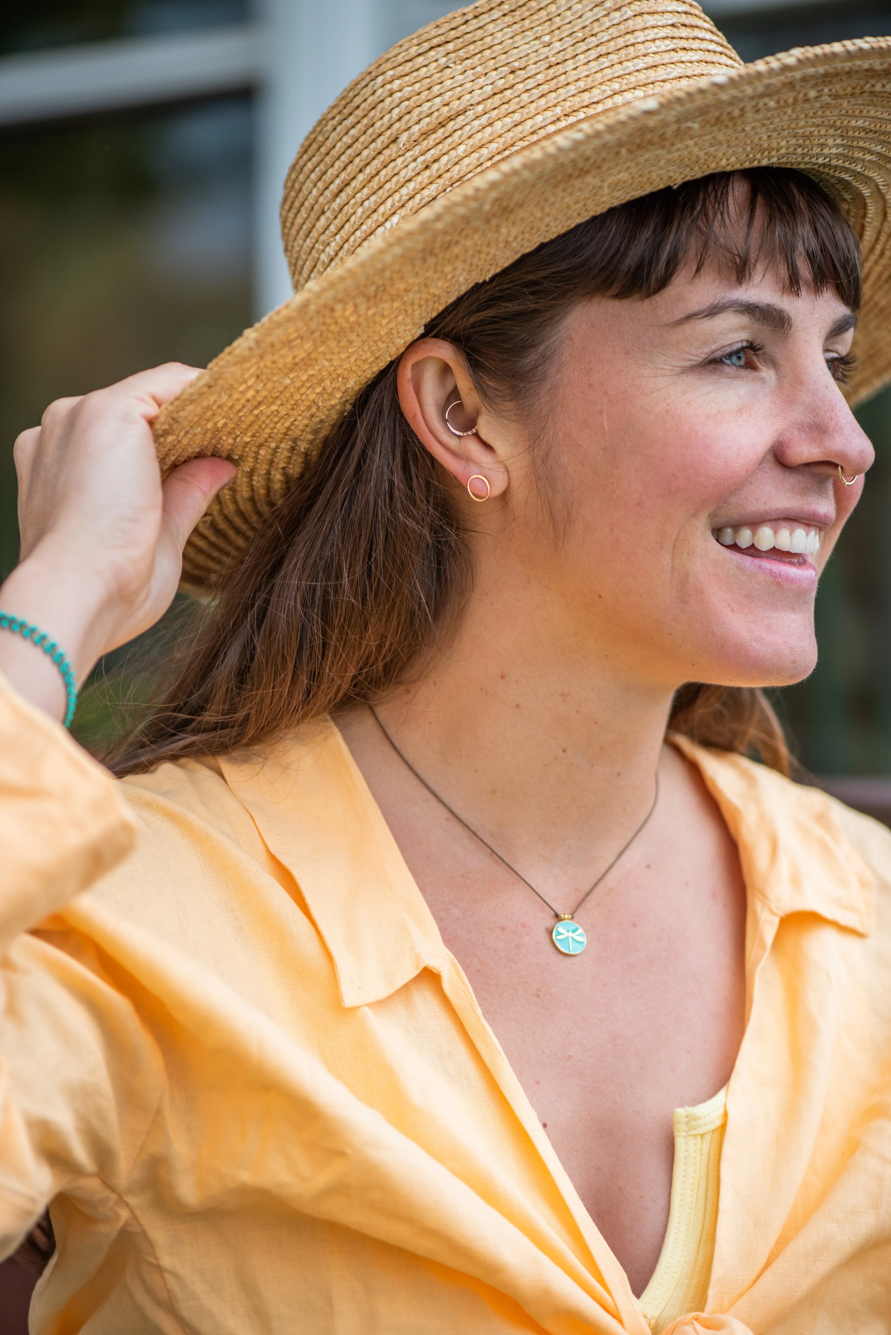 Enamel Charm Necklace - Aqua Dragonfly