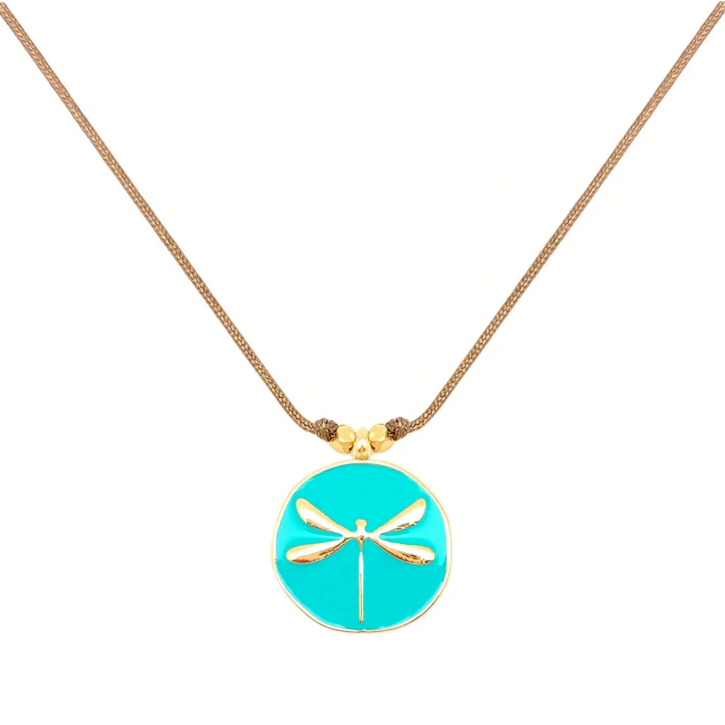 Enamel Charm Necklace - Aqua Dragonfly