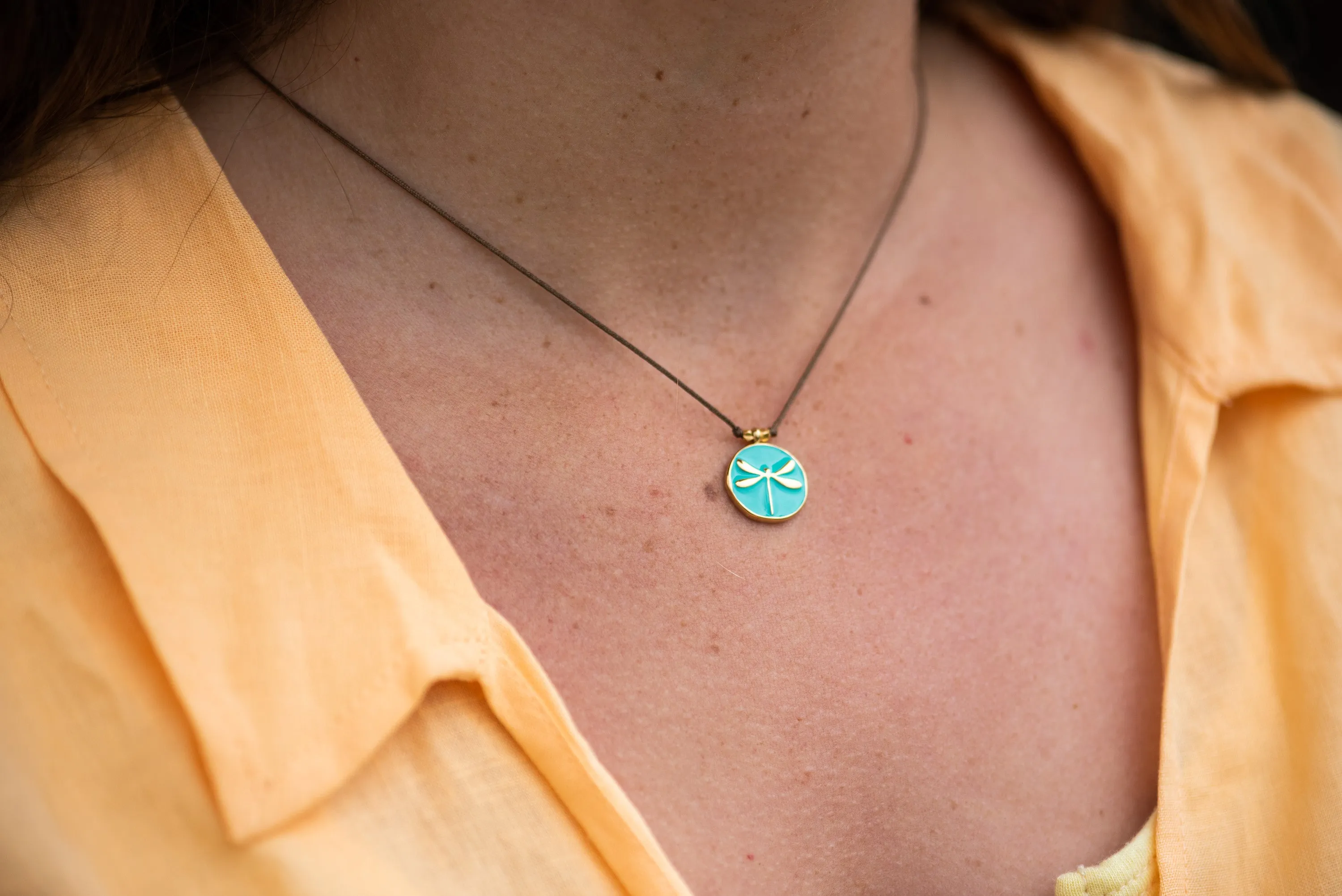 Enamel Charm Necklace - Aqua Dragonfly