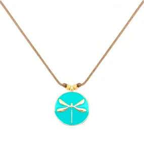 Enamel Charm Necklace - Aqua Dragonfly