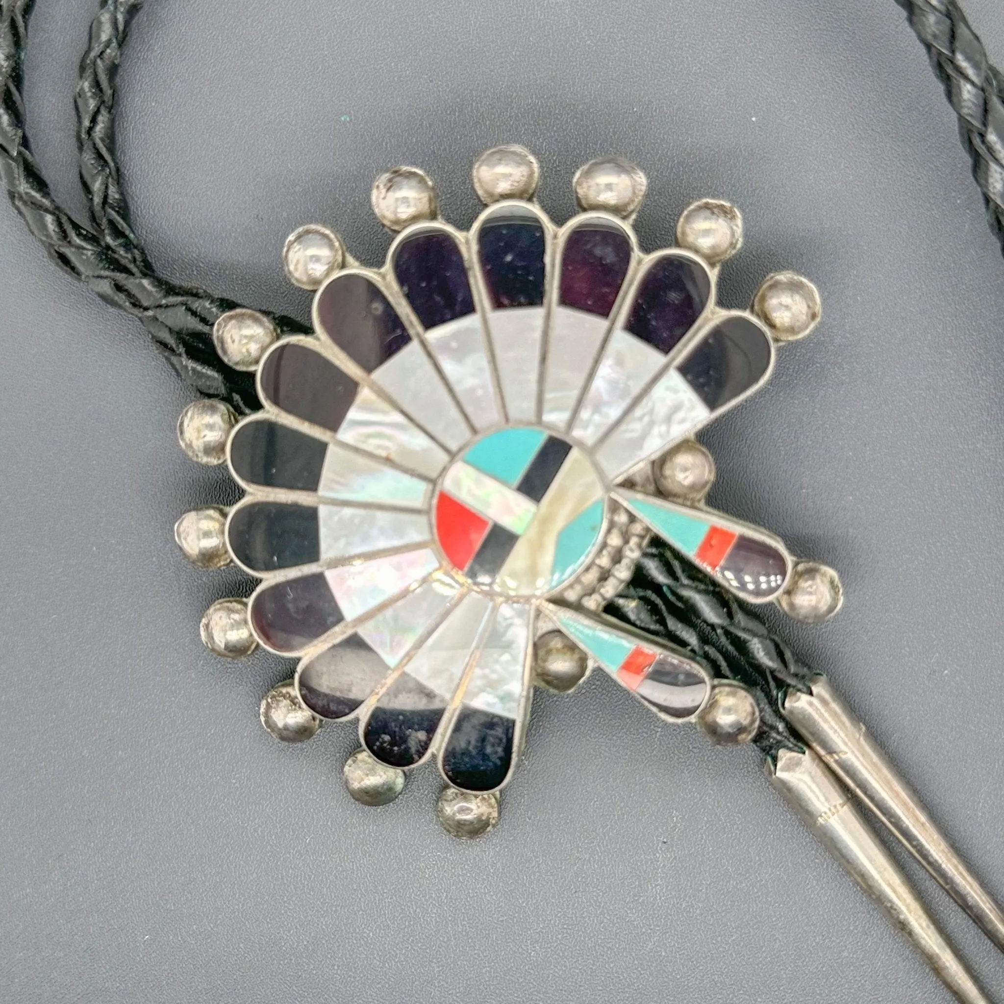 Estate SS Multigem Zuni Sunface Bolo Tie