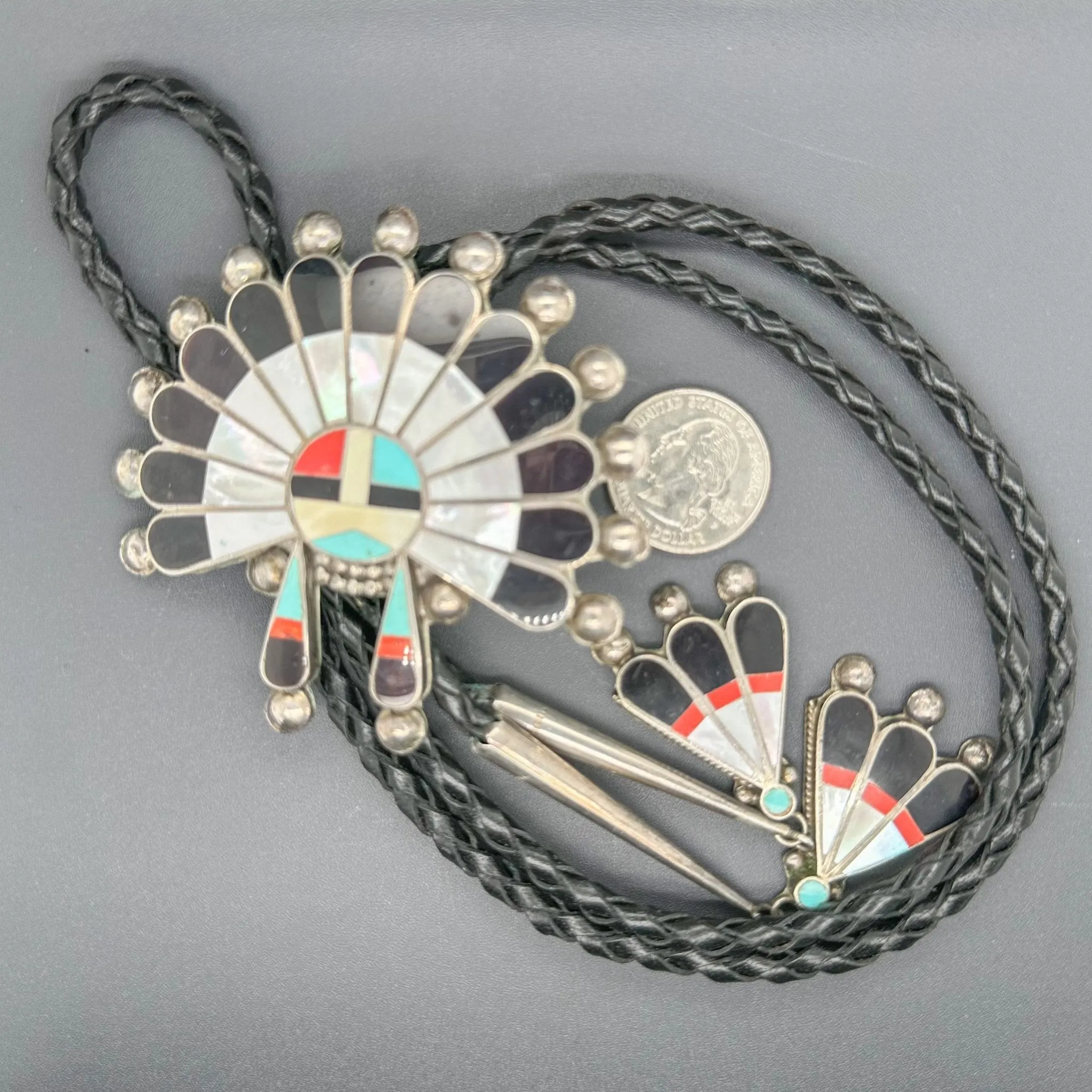 Estate SS Multigem Zuni Sunface Bolo Tie