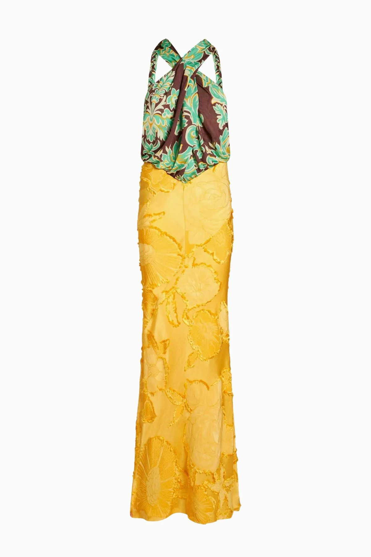 Etro Runway Floral Jacquard Halterneck Maxi Dress - Sunset Yellow/ Multi