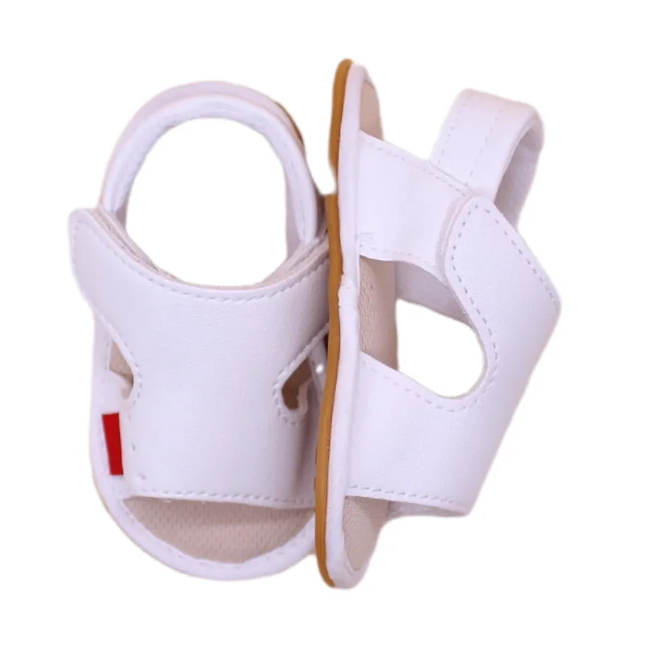 Faux Leather Sandals with Velcro Tab - Walking Sole