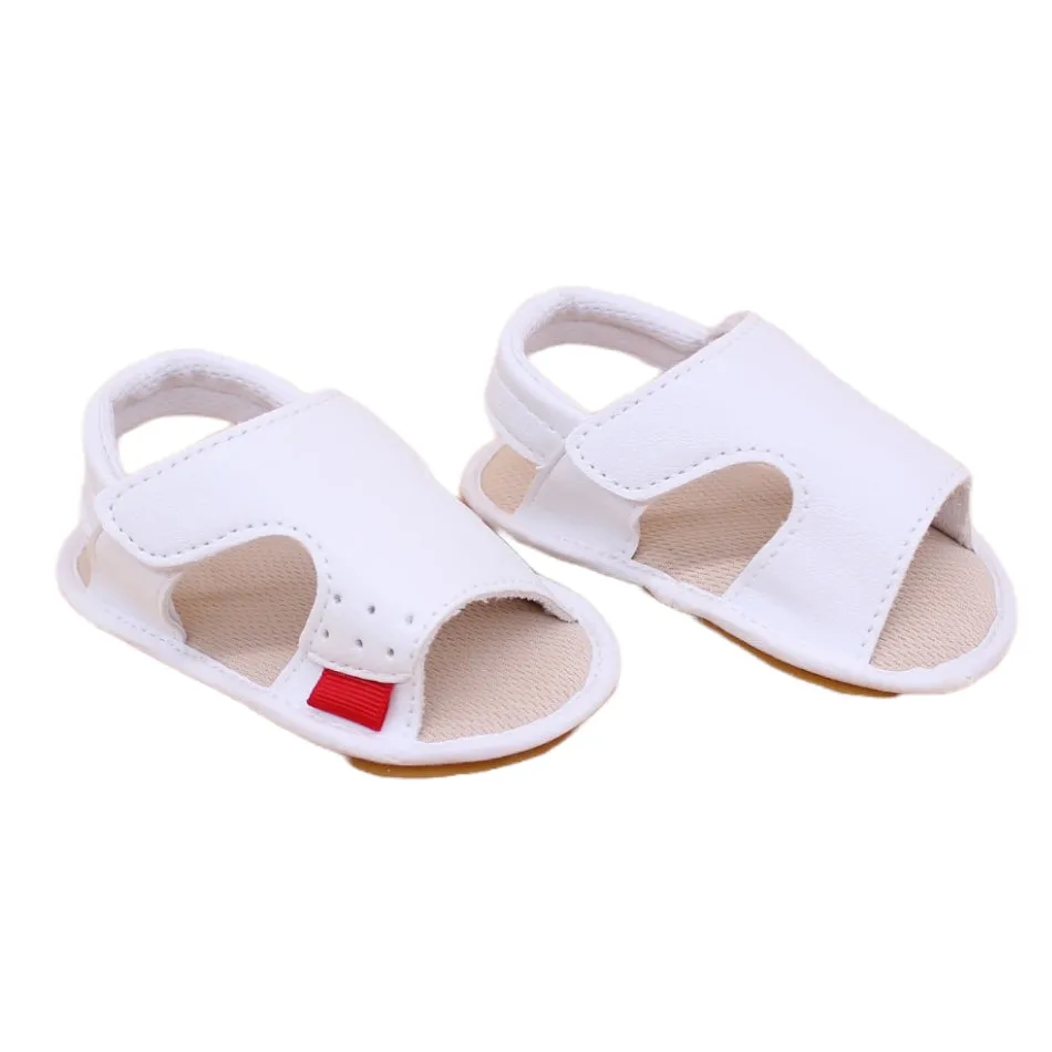 Faux Leather Sandals with Velcro Tab - Walking Sole