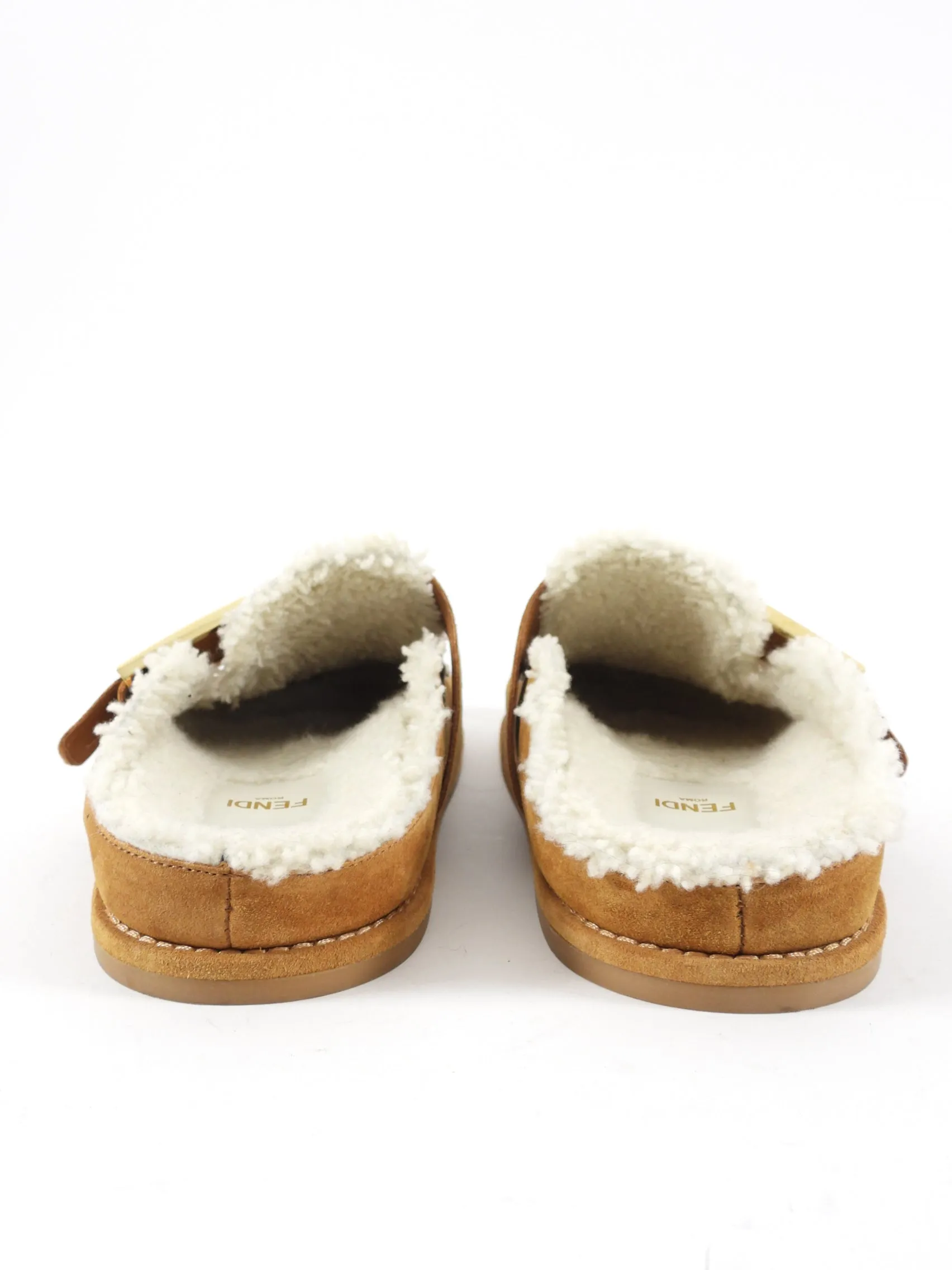 Fendi Tan Shearling Flat Slides - 37