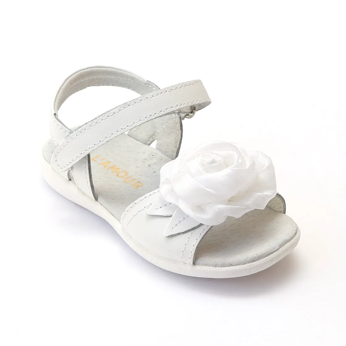 FINAL SALE - L'Amour Girls B600 Decorative Satin Flower Applique Sandals