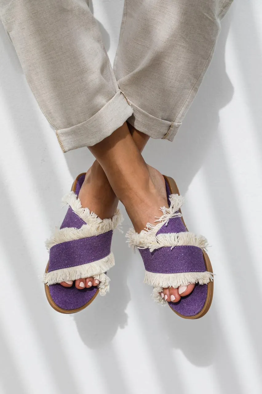 Fringed Criss Cross Slides Purple