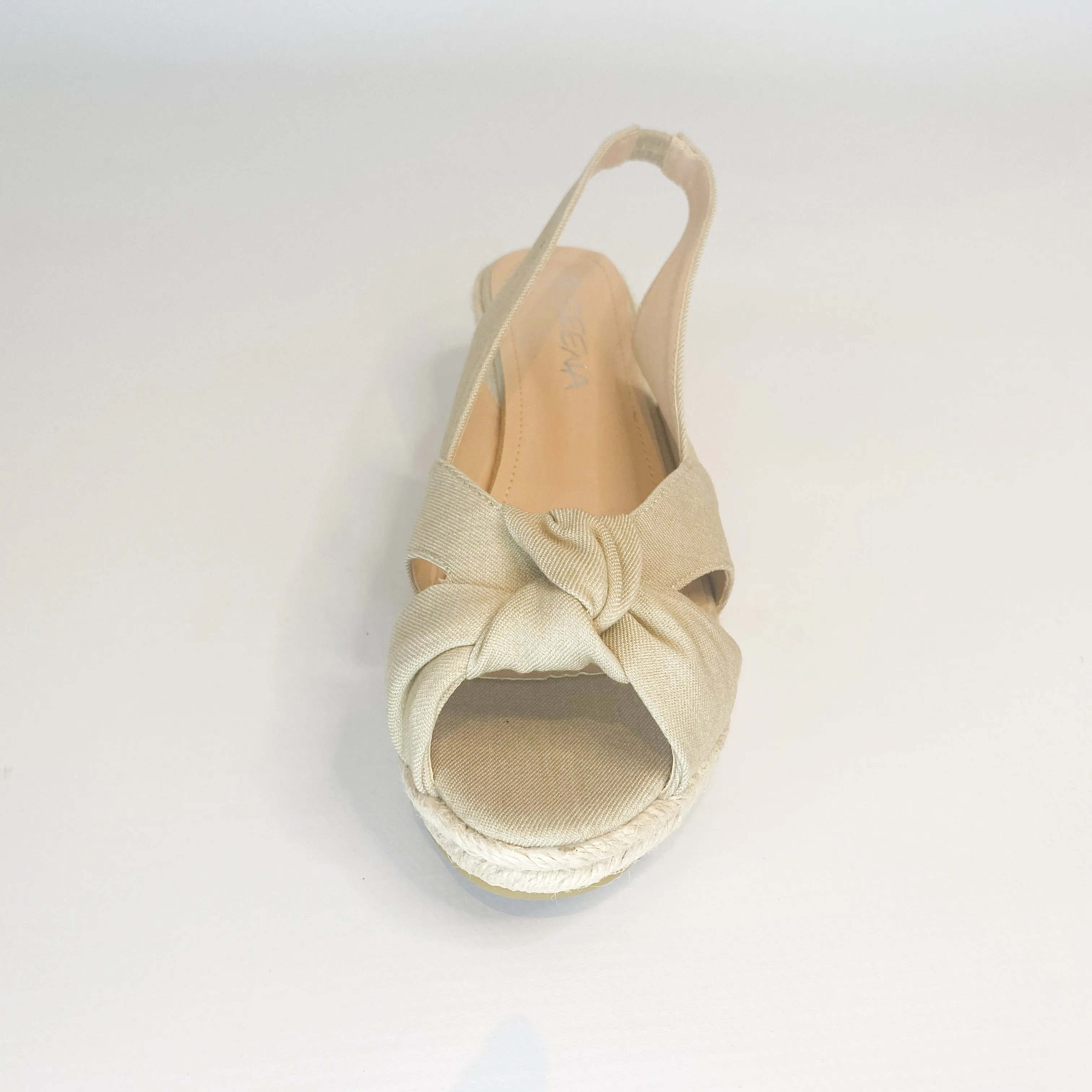 Geena beige knotted slingback wedge