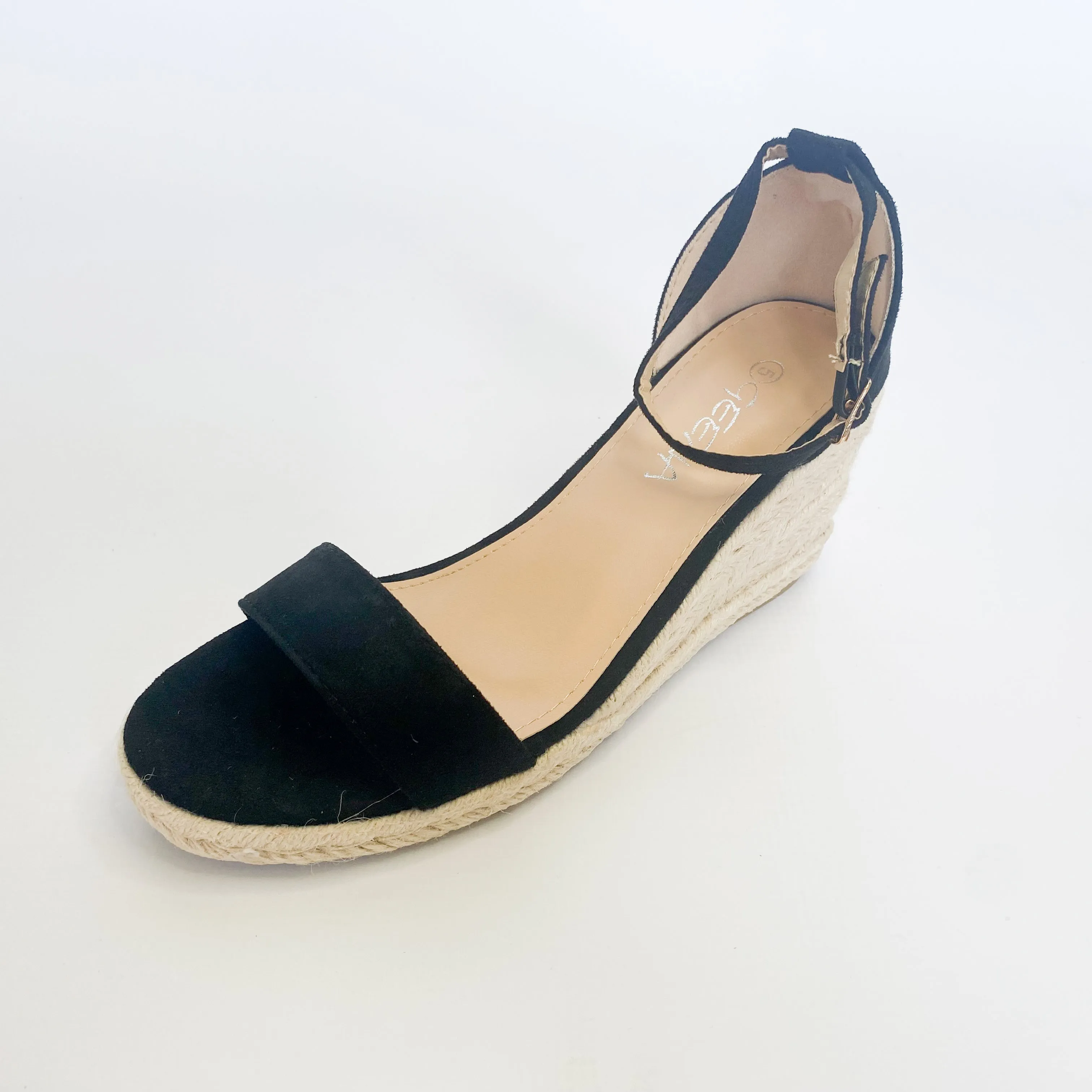 Geena black over the toe espadrille wedge