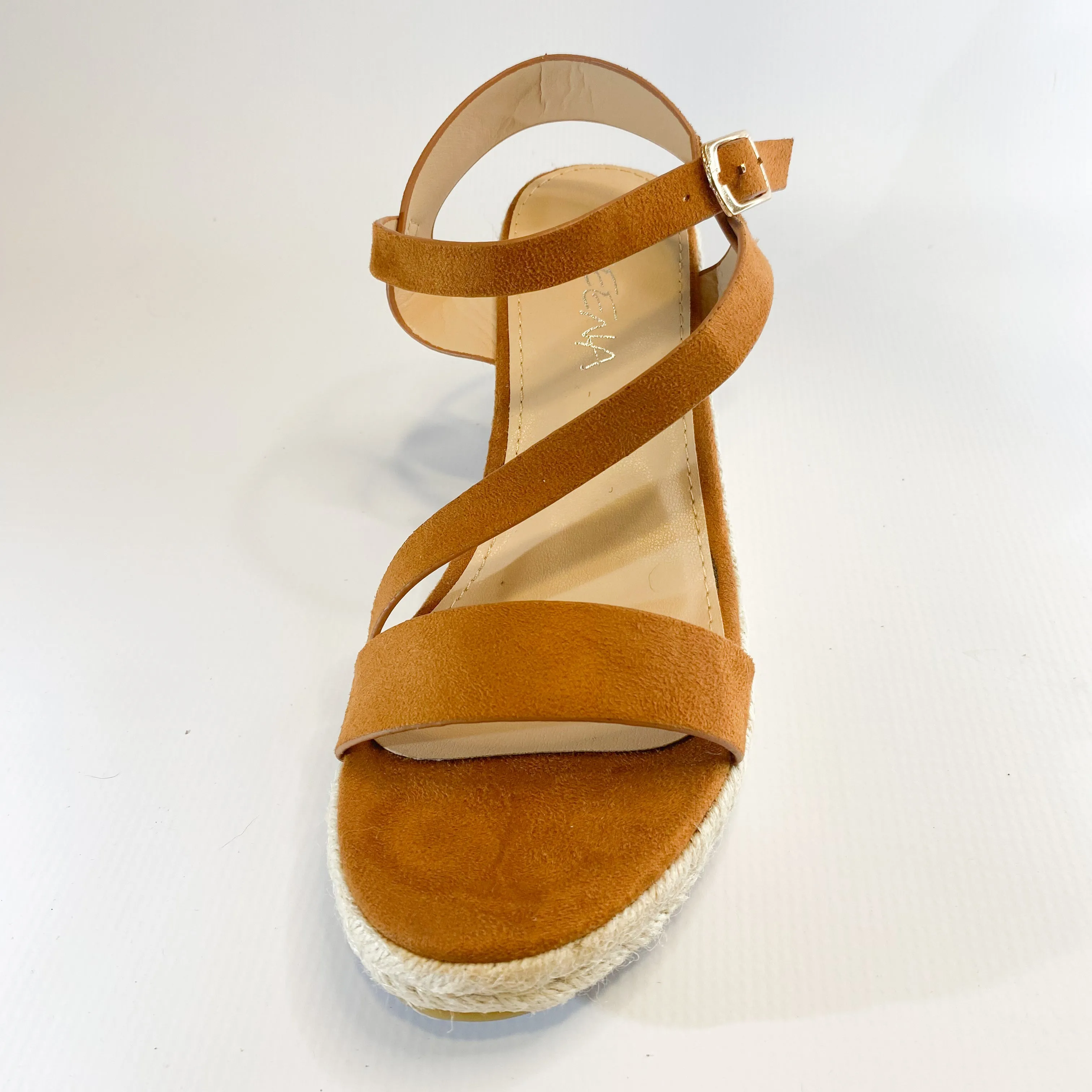 Geena tan slingback suede wedge