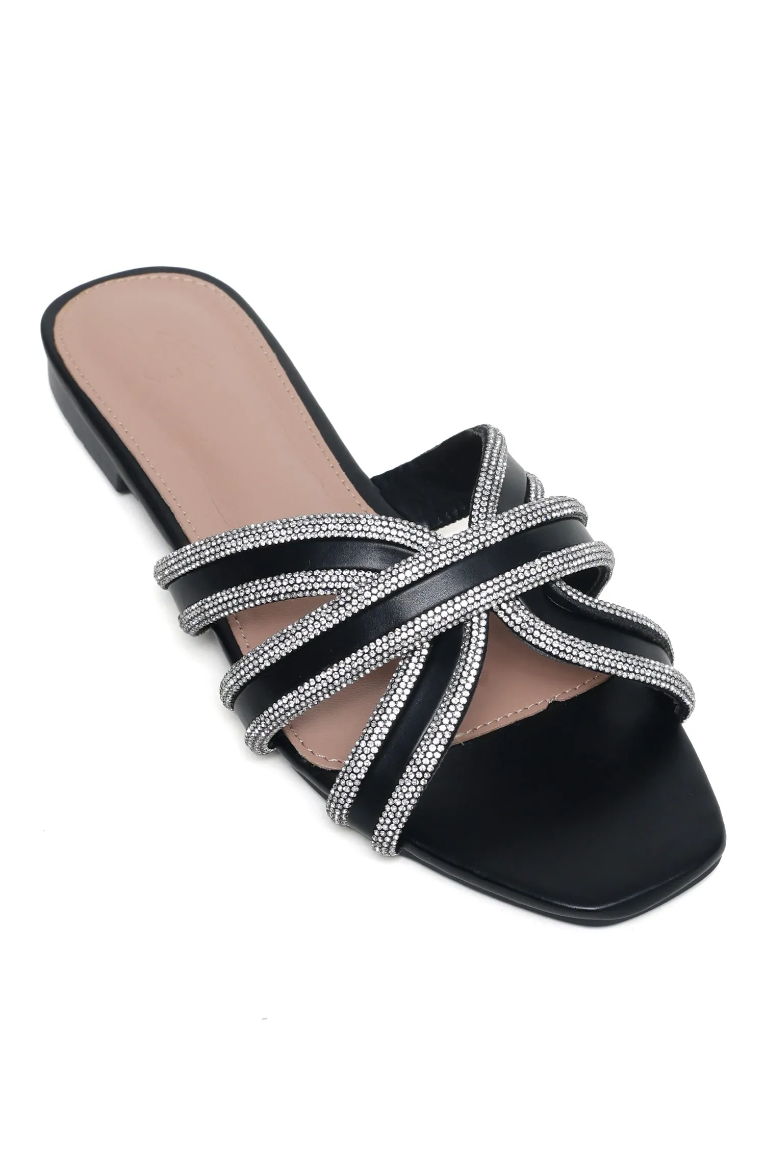 GLAM CRYSTAL EMBELLISHED SLIDES-BLACK