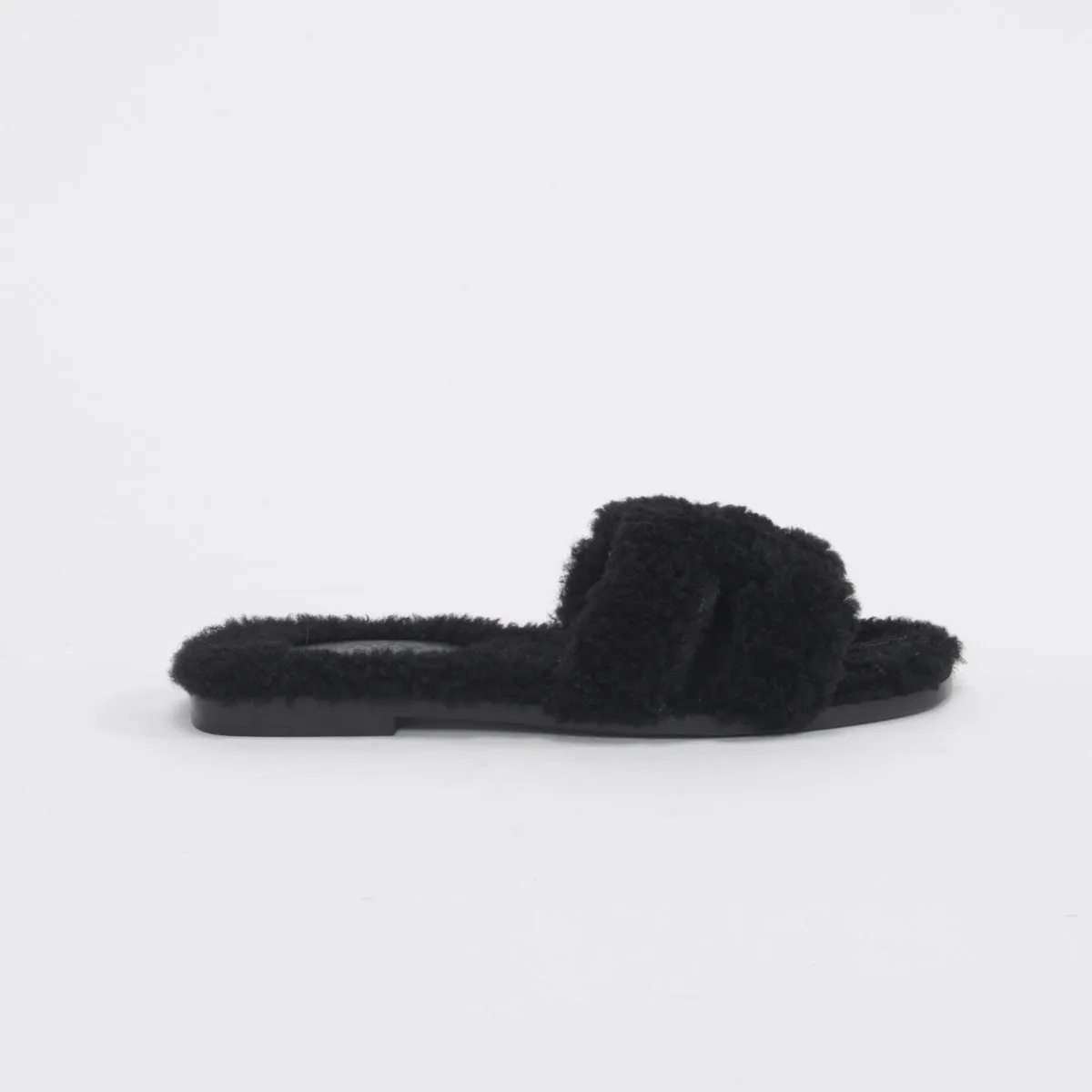 Hermes Black Shearling Oran Sandals 35