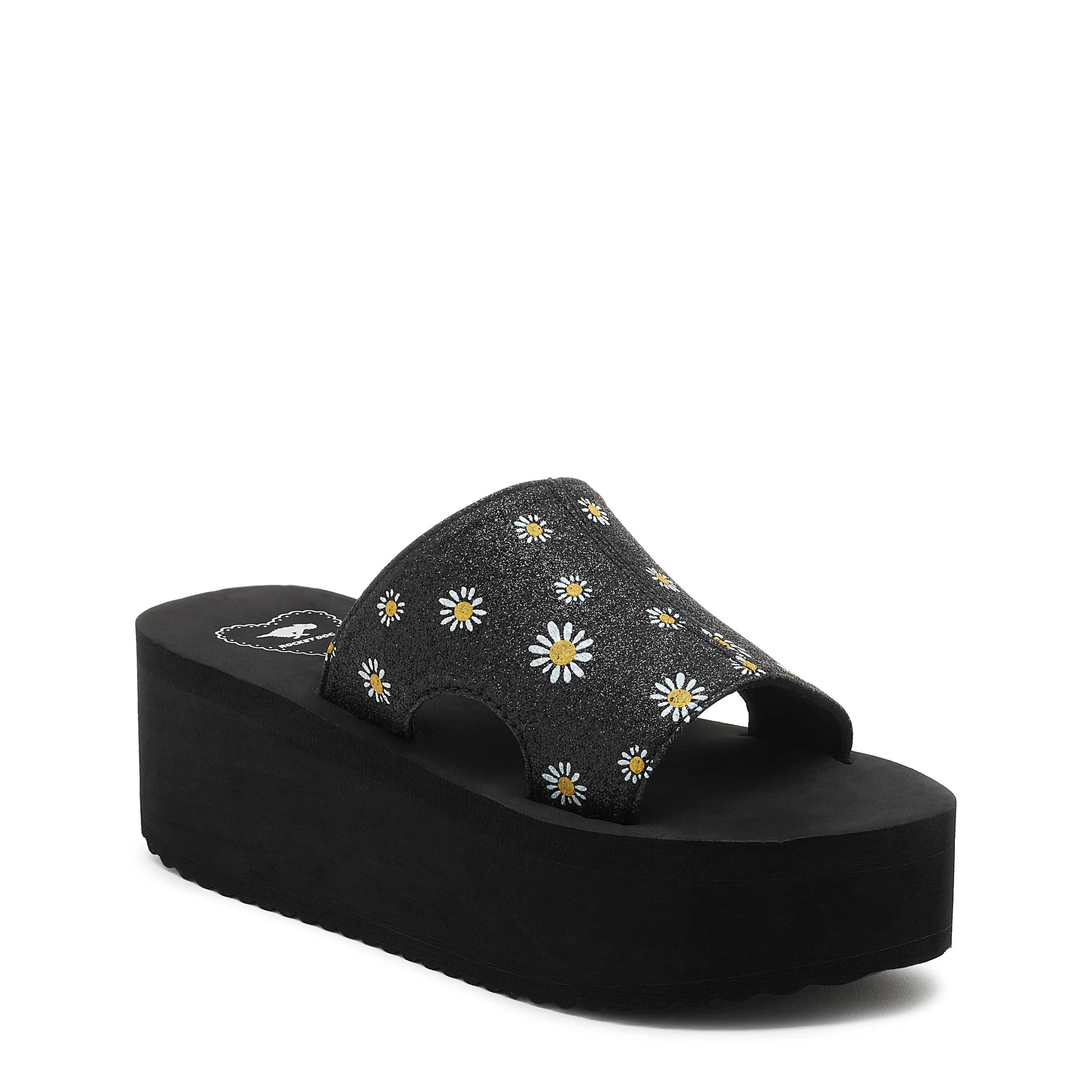 Honalo Black Daisy Platform Sandals