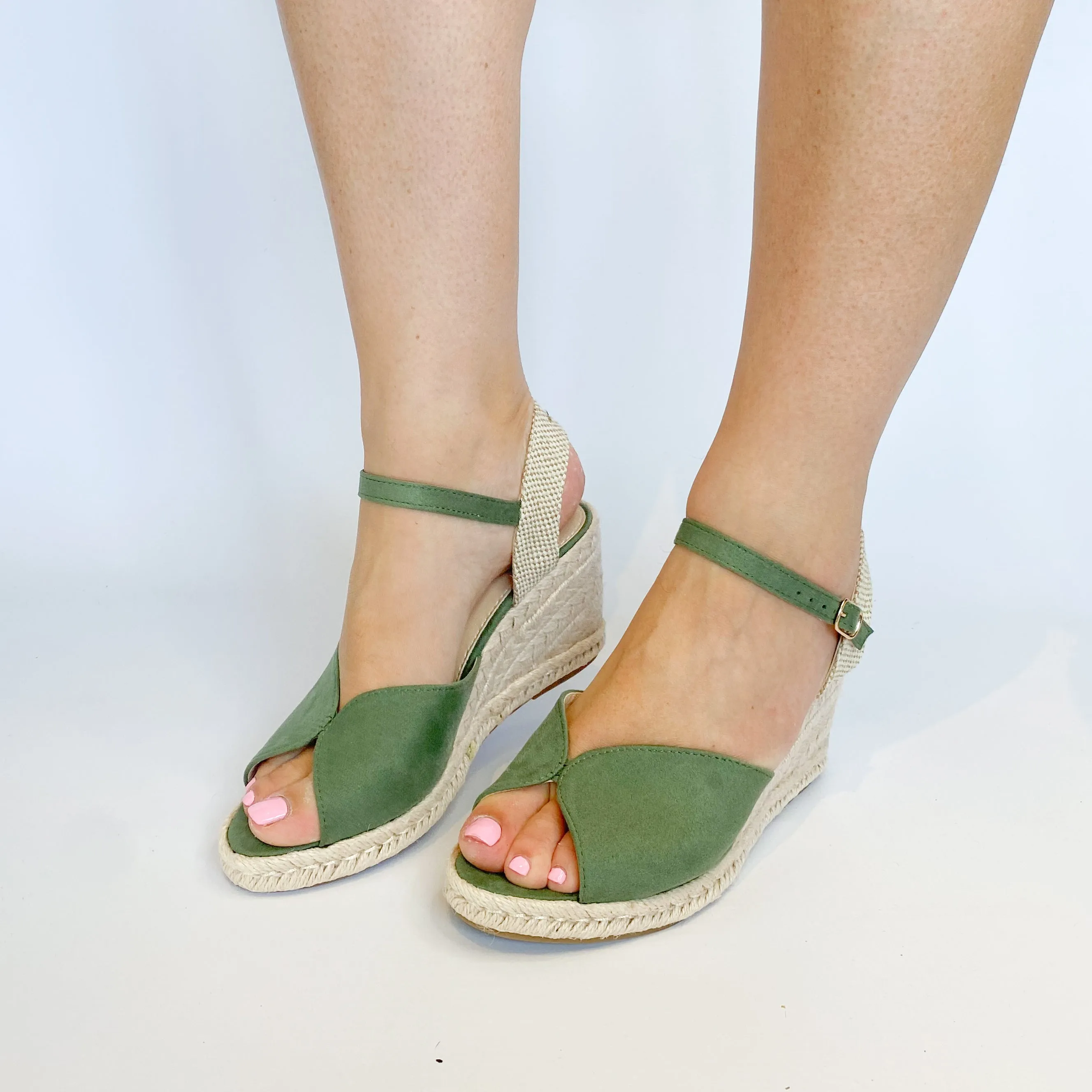 KG olive suede espadrille wedge