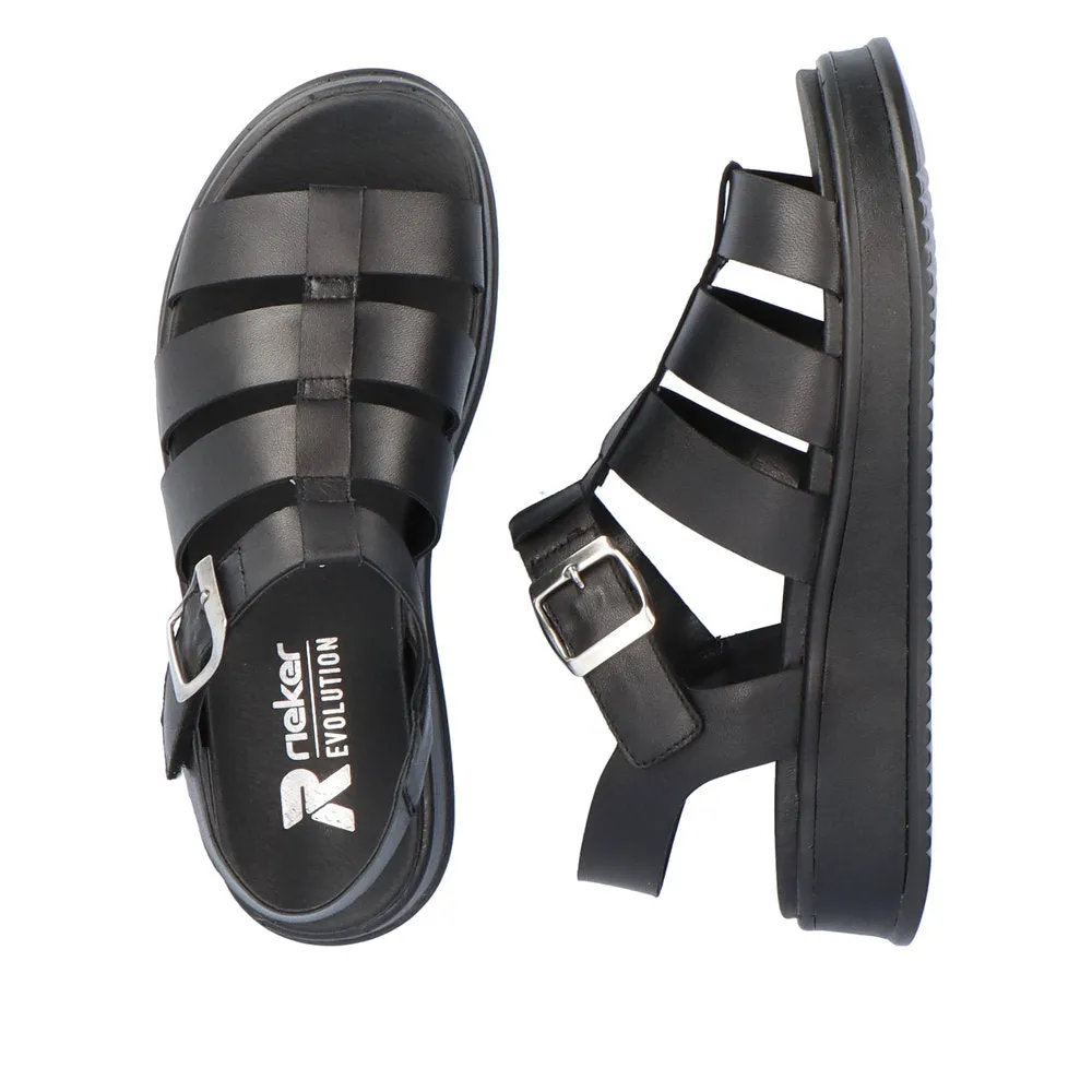 Ladies Evolution By Rieker Sandals Black Chunky Platform W0804-00 sale