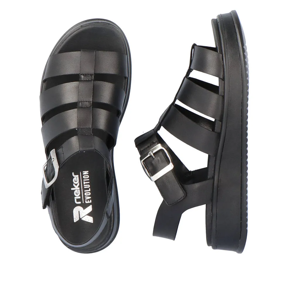 Ladies Evolution By Rieker Sandals Black Chunky Platform W0804-00 sale