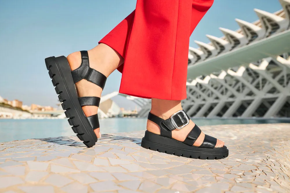 Ladies Evolution By Rieker Sandals Black Chunky Platform W1650-00 sale