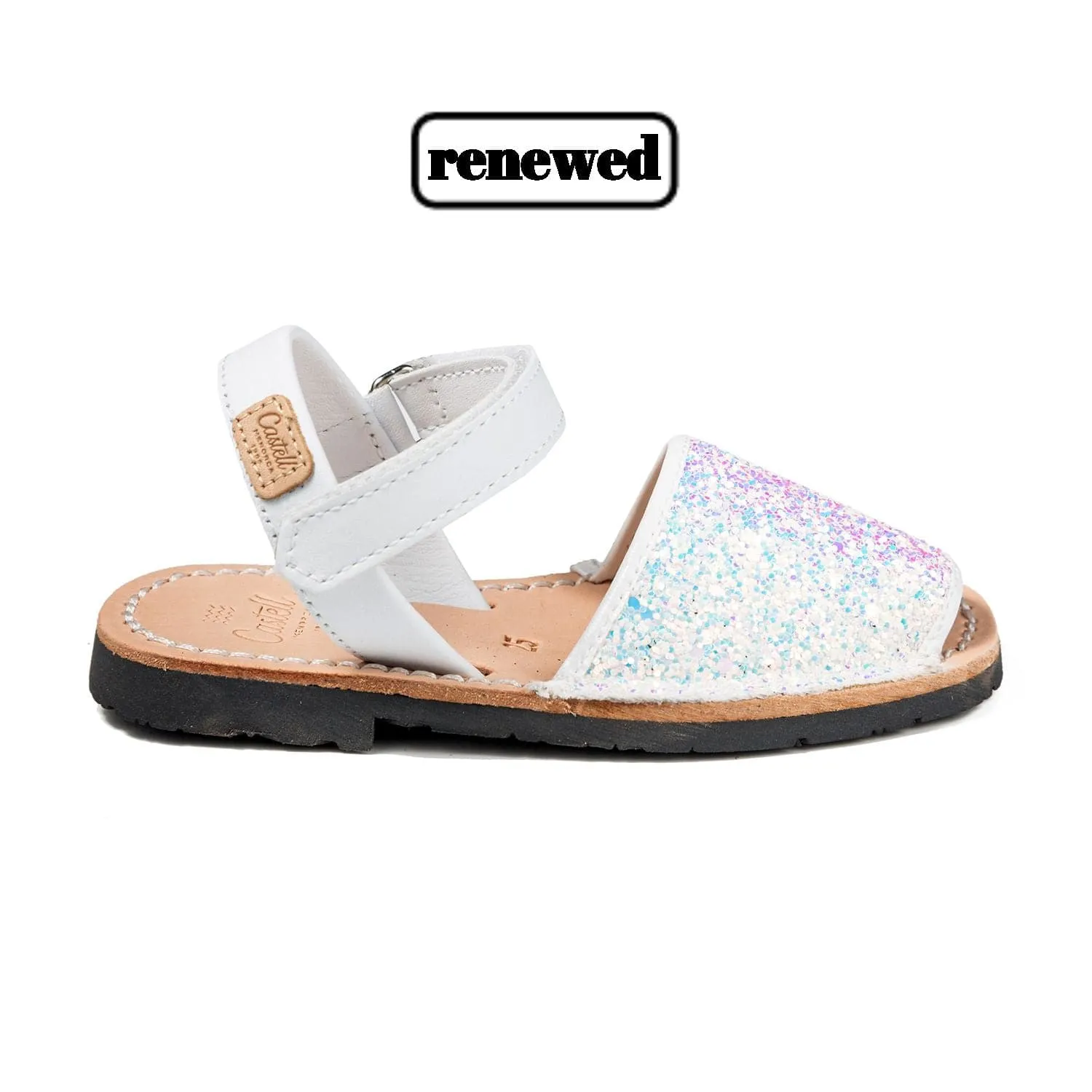 Renewed Glitter Leather Open Toe Menorcan Sandal For Kids - Iker 1002R Glitter