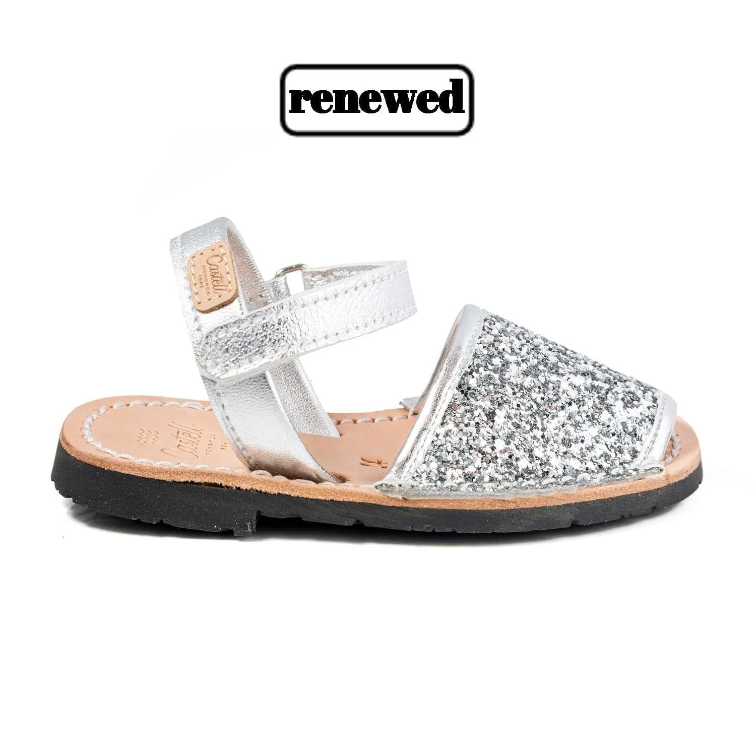 Renewed Glitter Leather Open Toe Menorcan Sandal For Kids - Iker 1002R Glitter